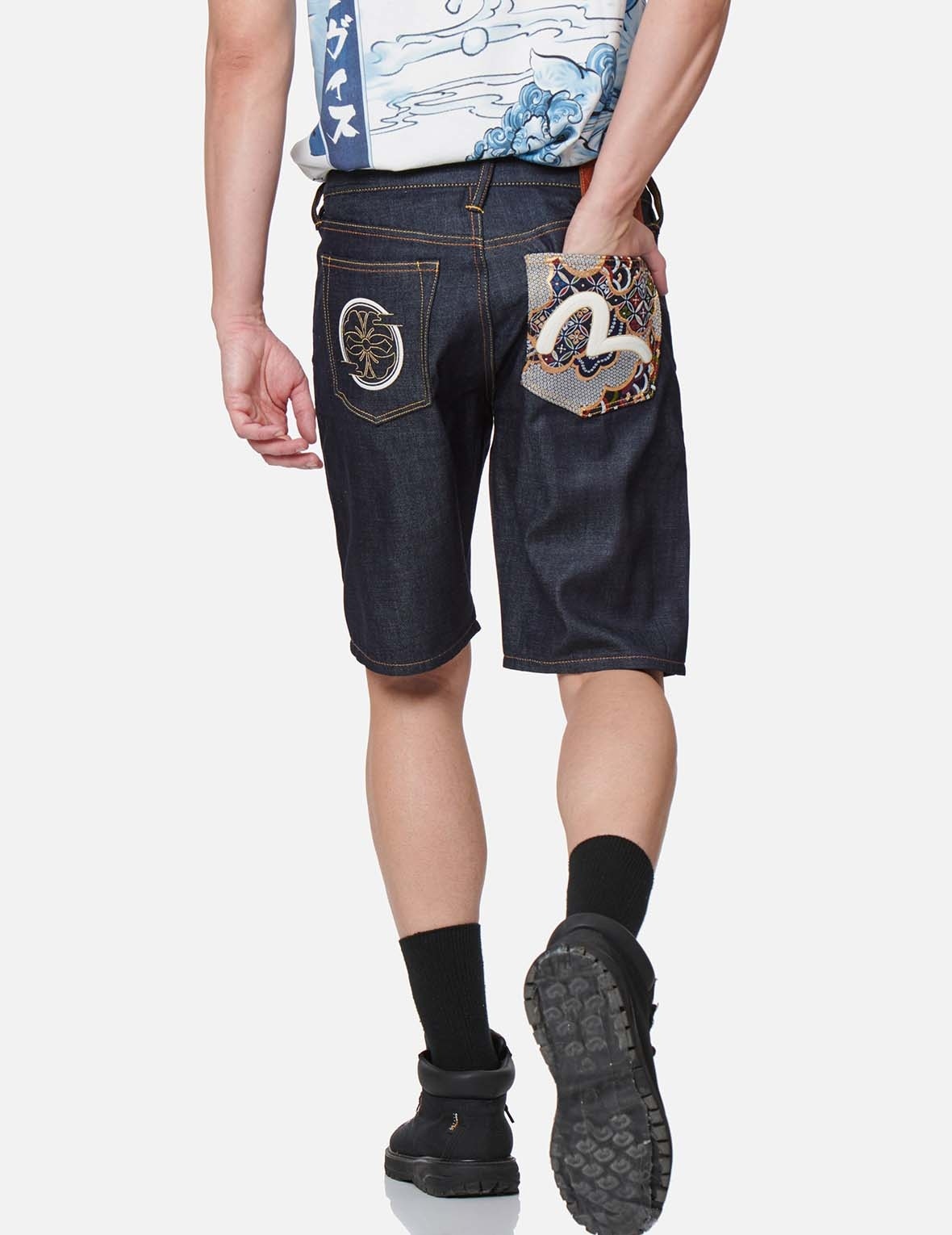 JAPANESE BROCADE POCKET DENIM SHORTS - 3