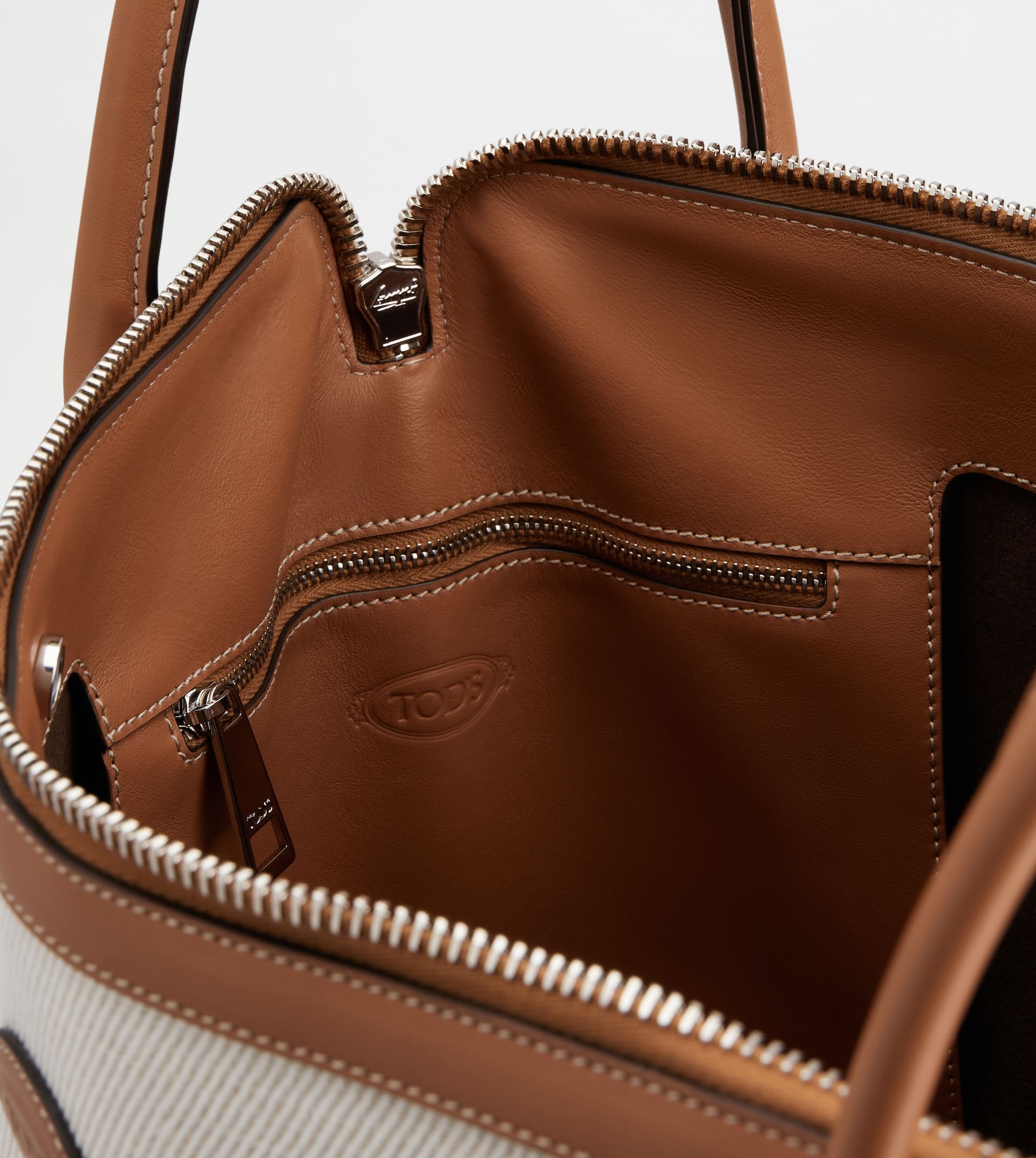 TOD'S DI BAG SWING IN CANVAS E LEATHER MEDIUM - WHITE, BROWN - 6