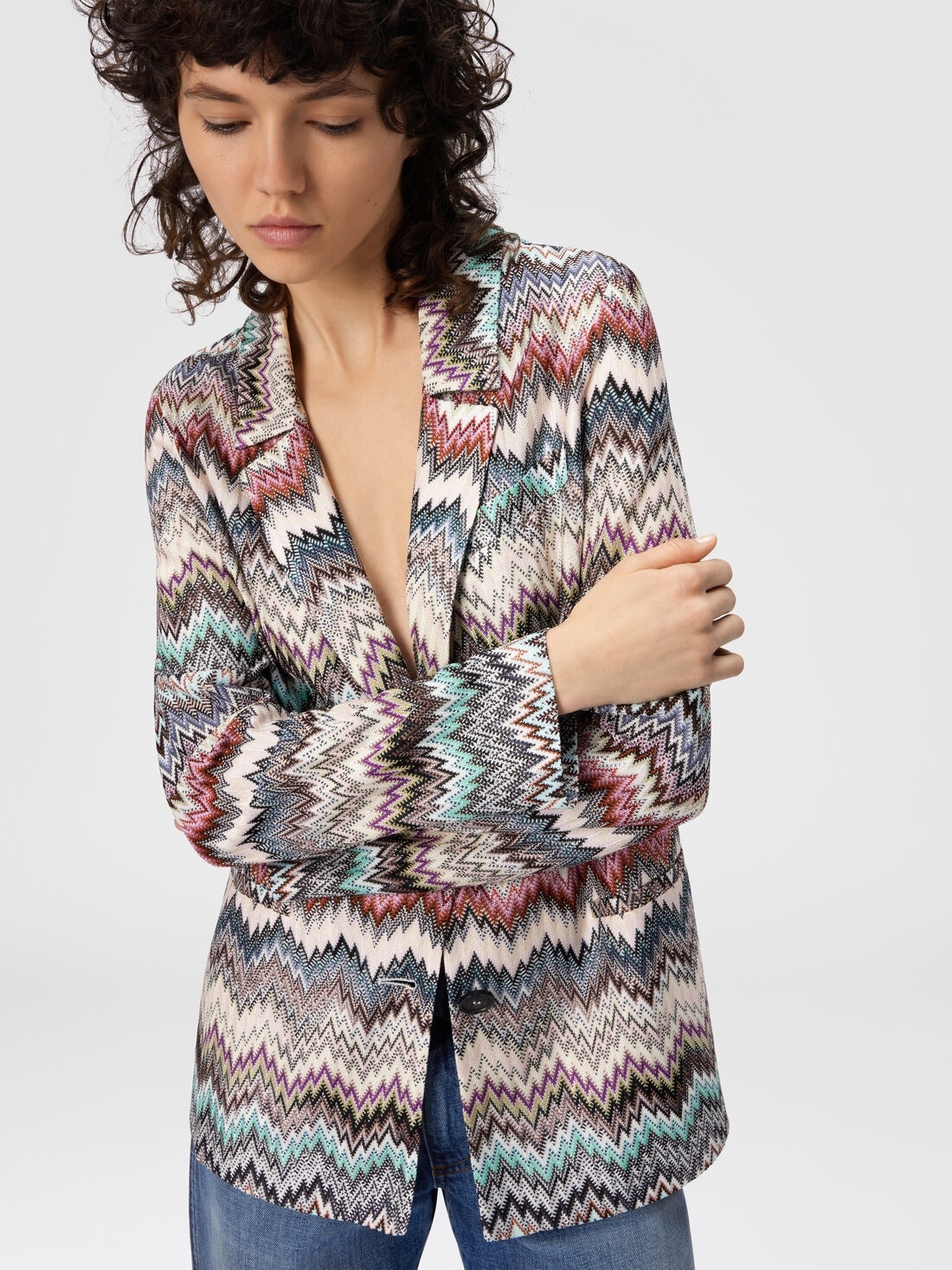 Single-Breasted Blazer with Snake Pattern - 4
