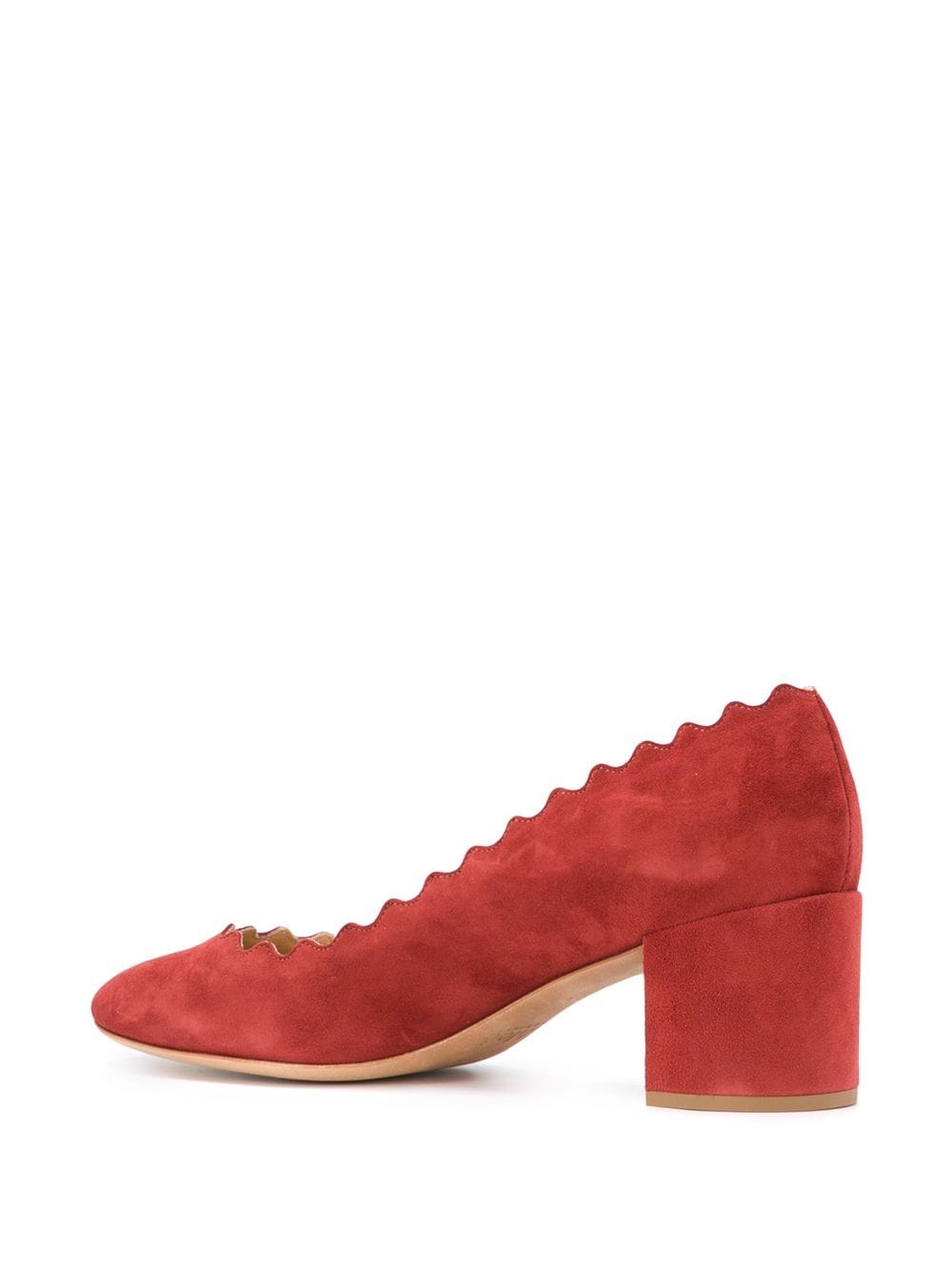 block heel suede shoe with scalloped edging - 3