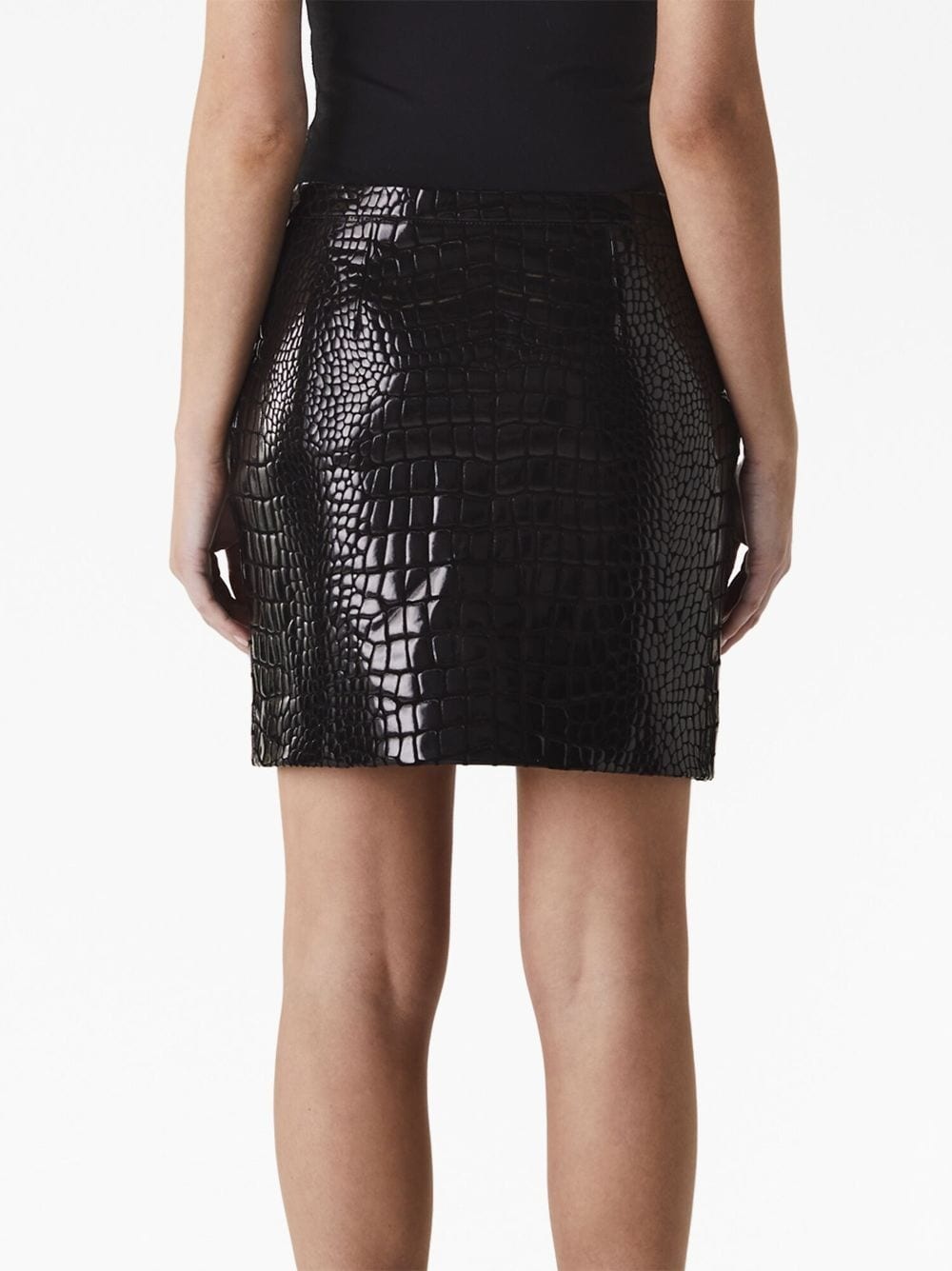 embossed crocodile-effect leather skirt - 3