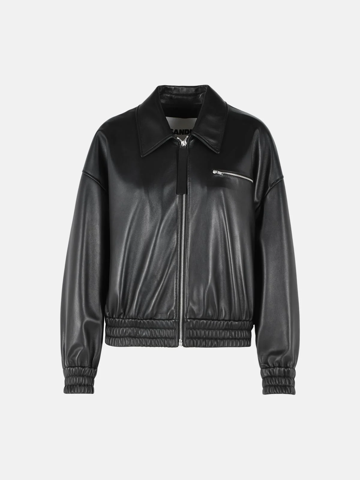 BLACK LEATHER BOMBER JACKET - 1