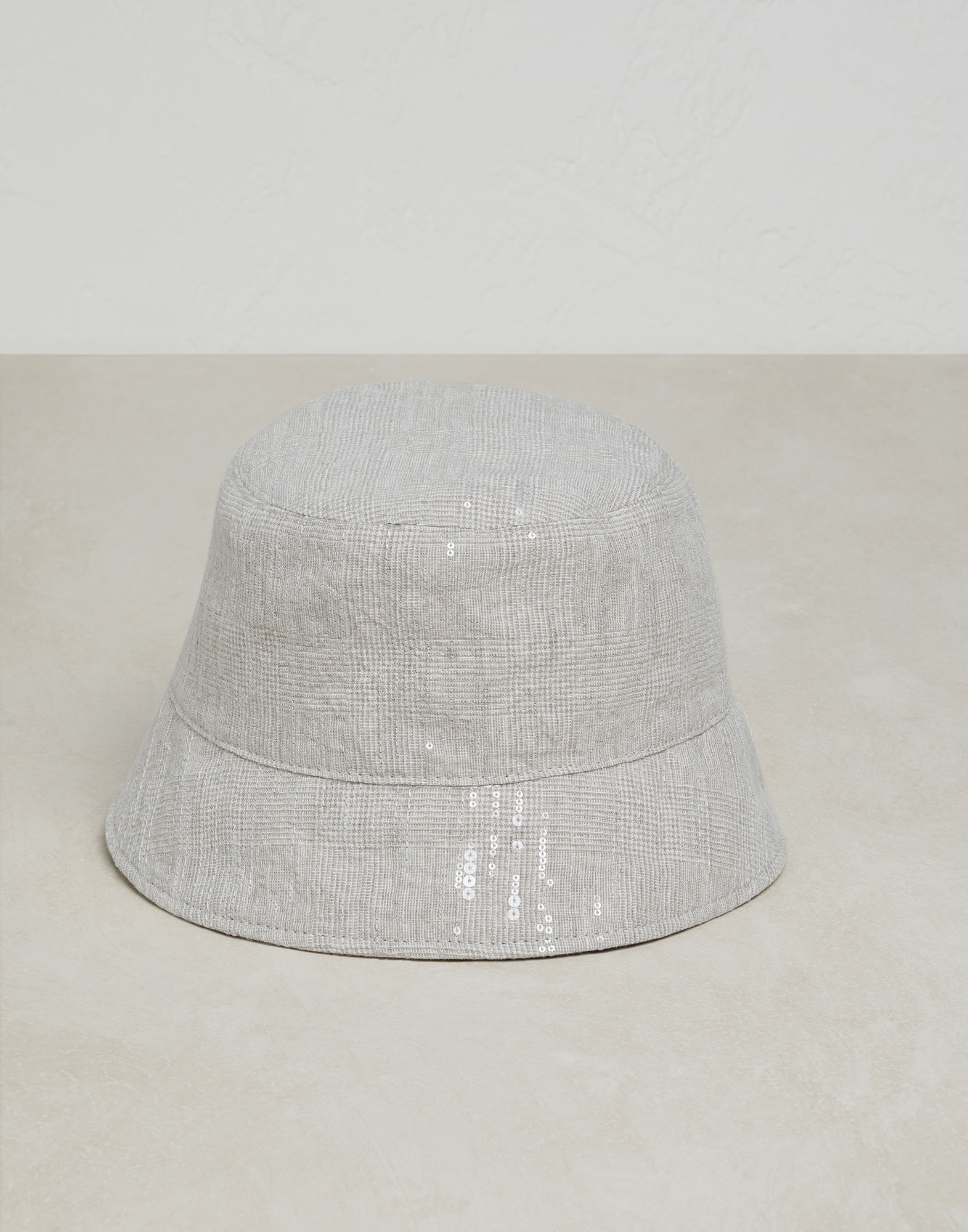 Dazzling linen Prince of Wales bucket hat with shiny tab - 1