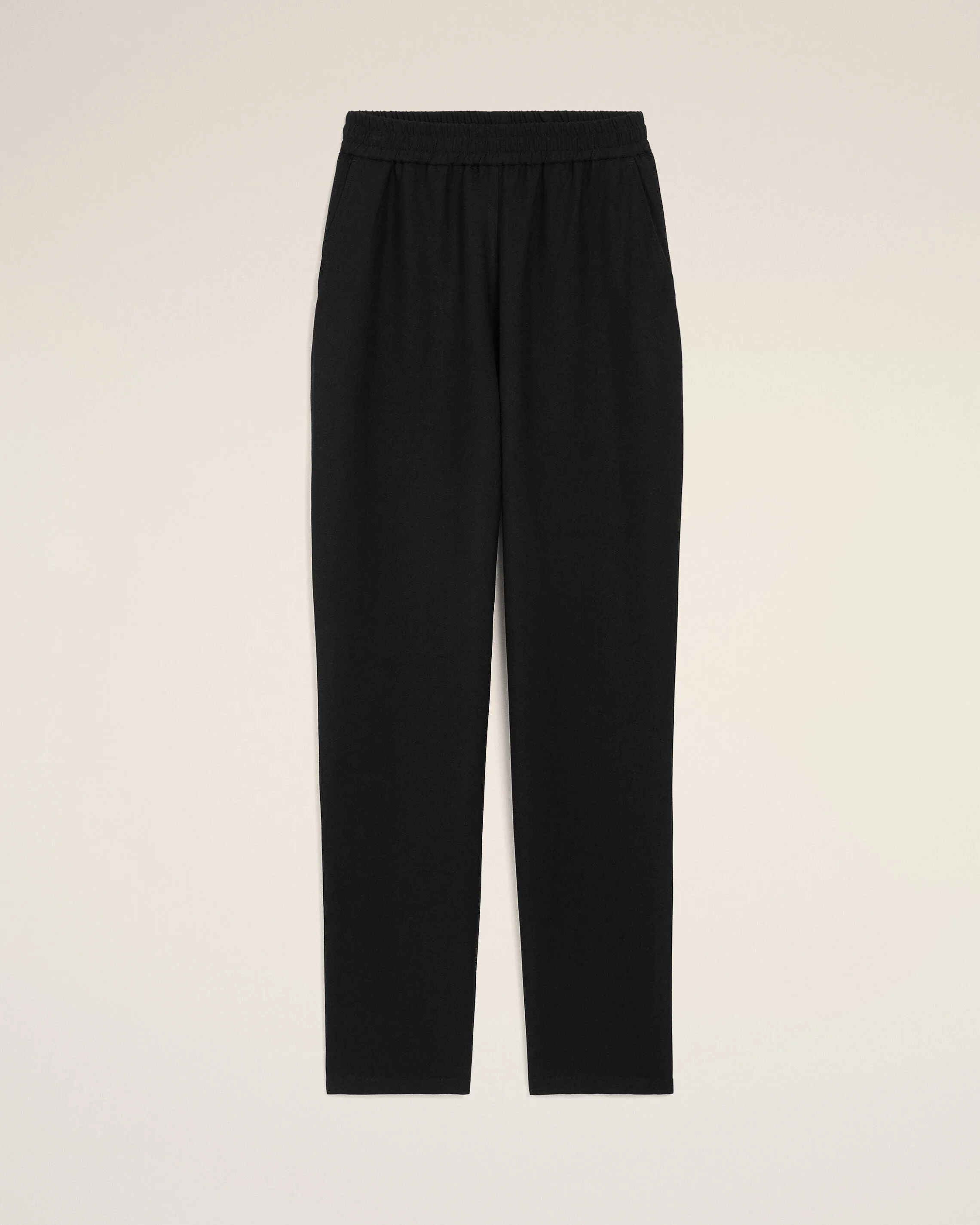 BLACK BLENDED LINEN ELASTICATED WAIST TROUSERS - 1