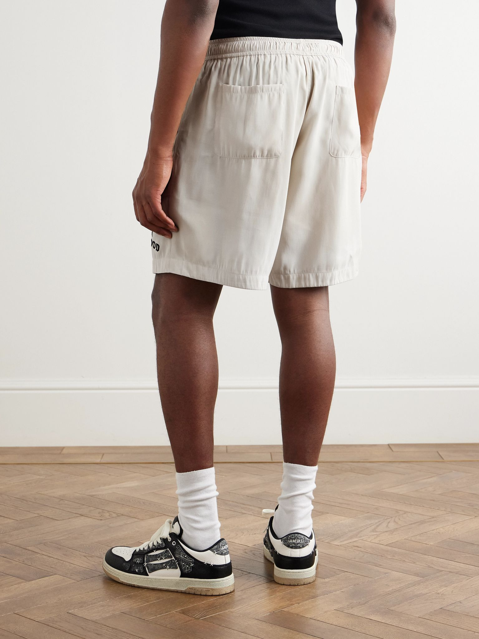 Hollywood Straight-Leg Logo-Flocked Modal-Blend Drawstring Shorts Off-white - 4