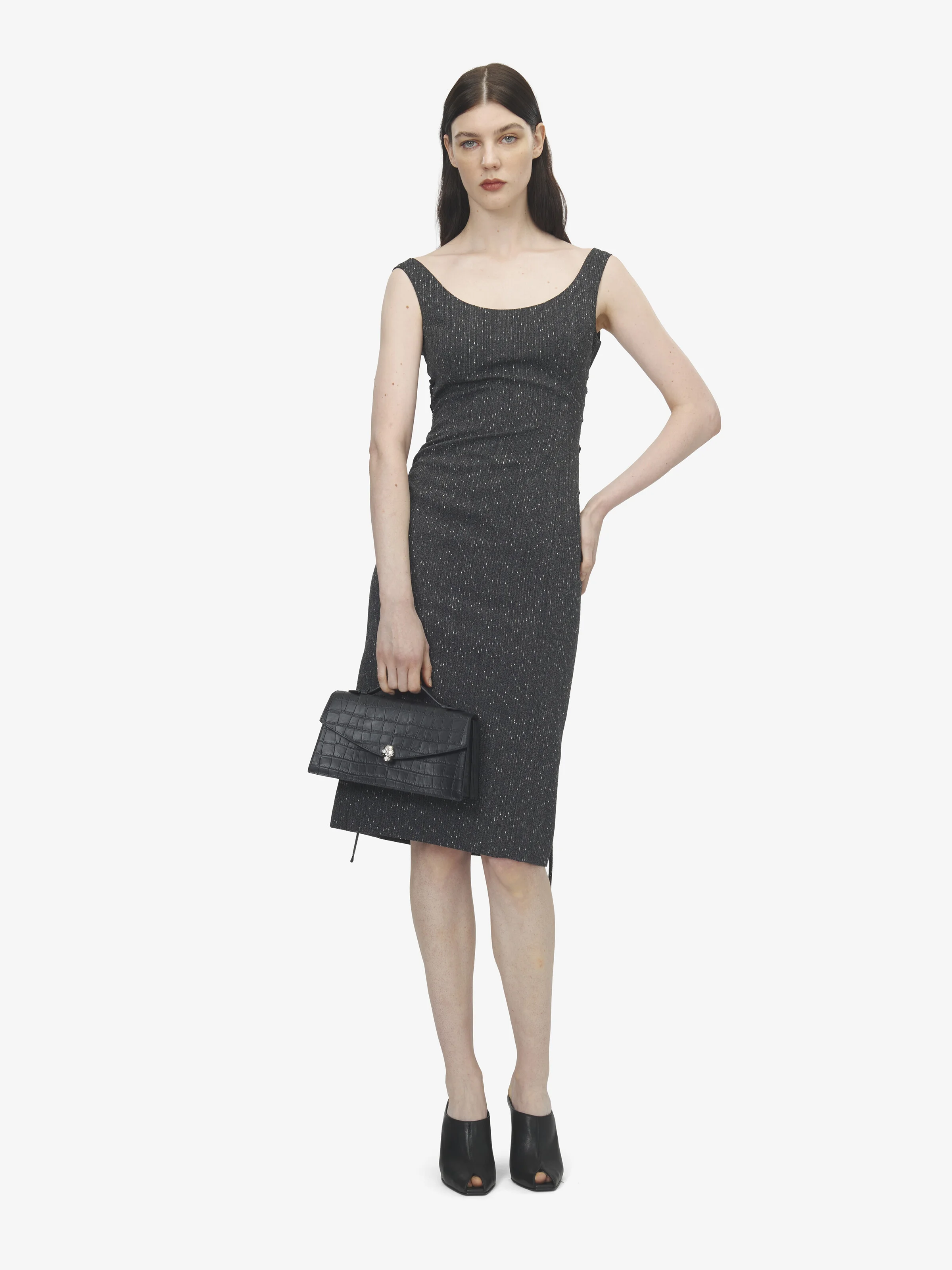 Corset Lace Flecked Pinstripe Pencil Dress - 1