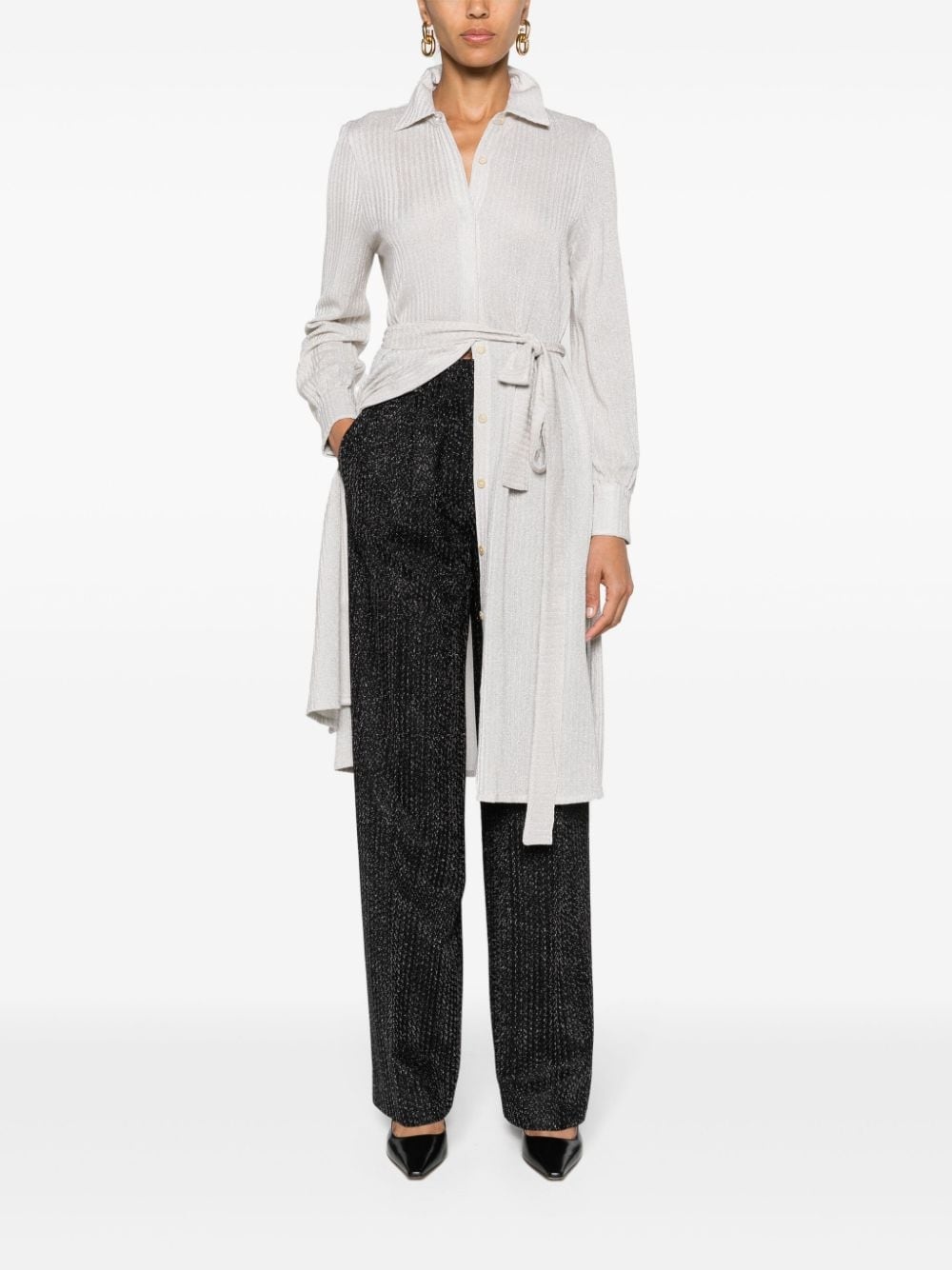 lamÃ©-effect belted shirtdress - 2