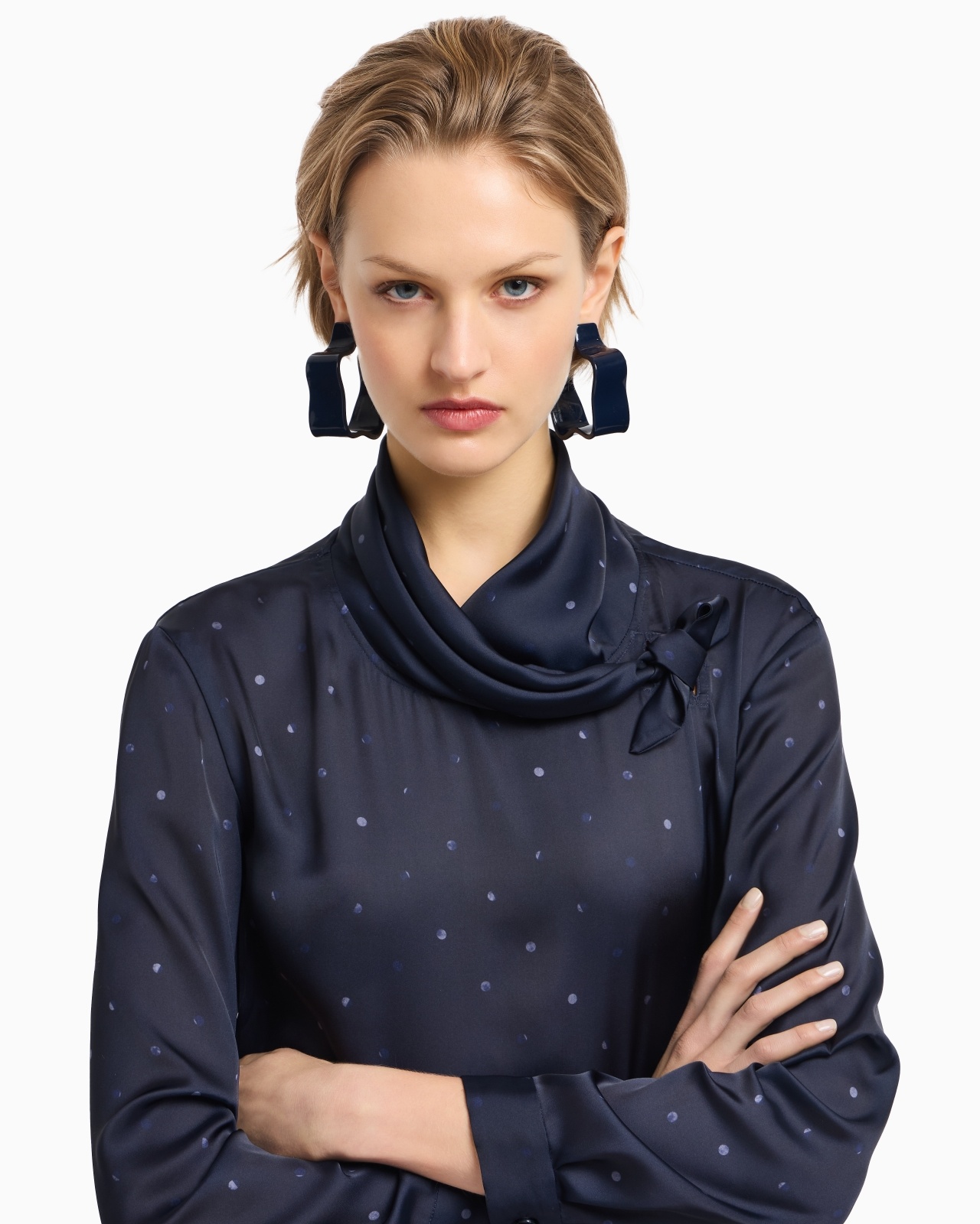 SATIN FOULARD-COLLAR BLOUSE WITH POLKA-DOT PRINT - 5