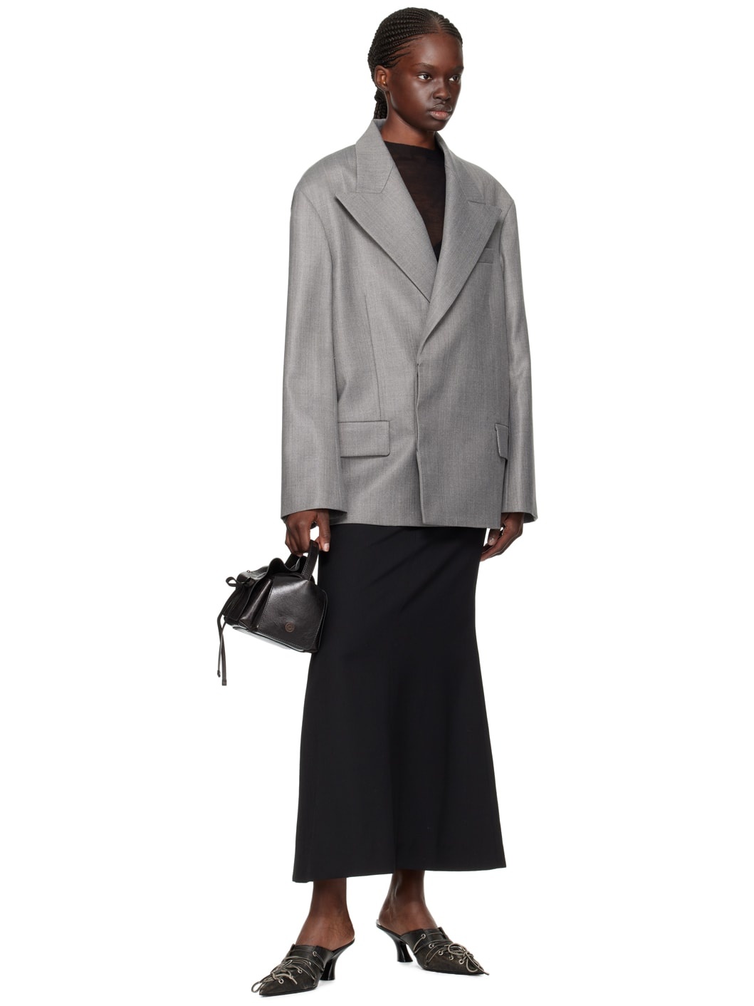 Black Tailored Maxi Skirt - 4