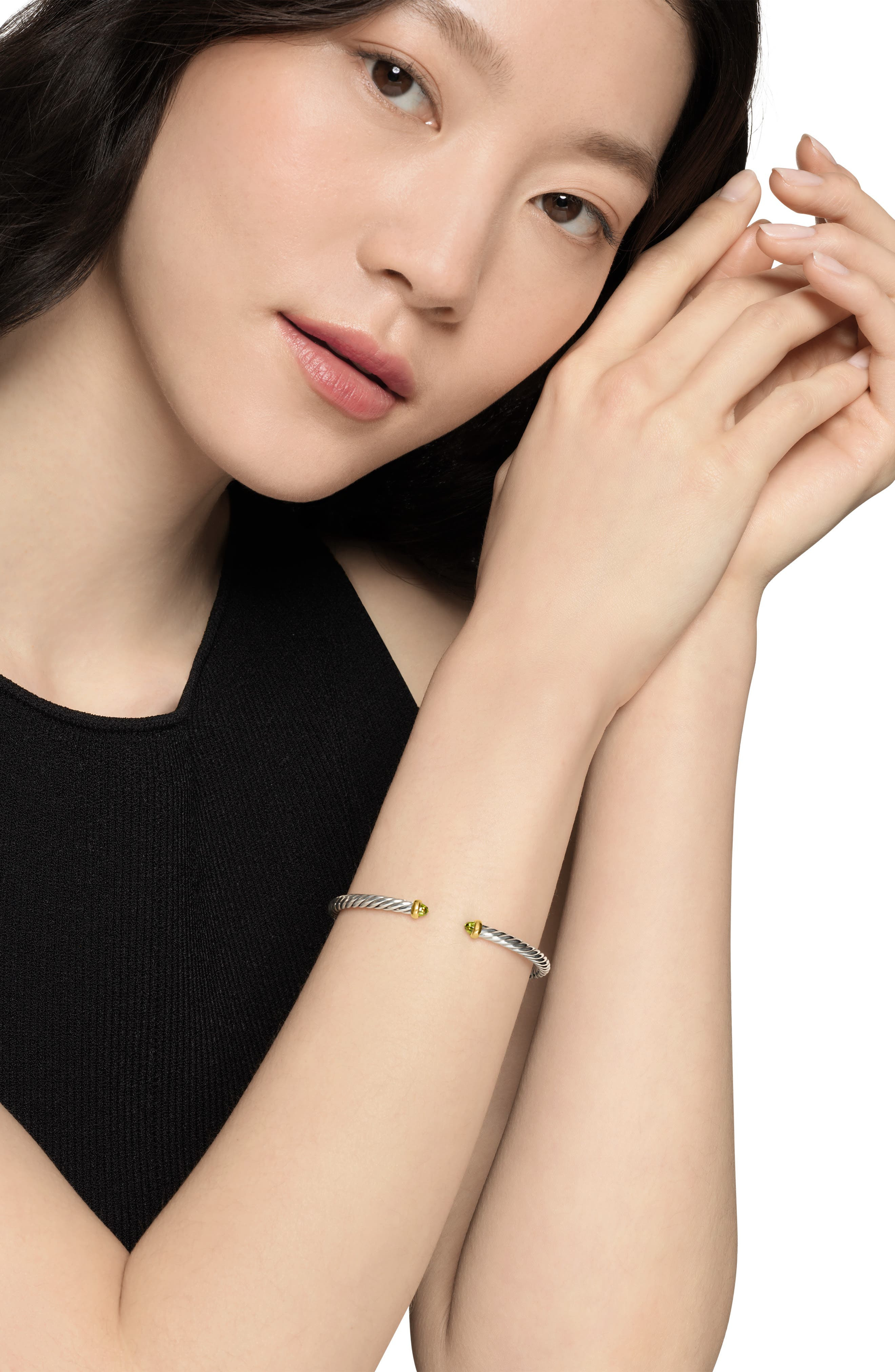 David Yurman Cable Flex Bracelet in Sterling Silver with 14K Yellow Gold, 4mm in Silver/Gold/Peridot - 2