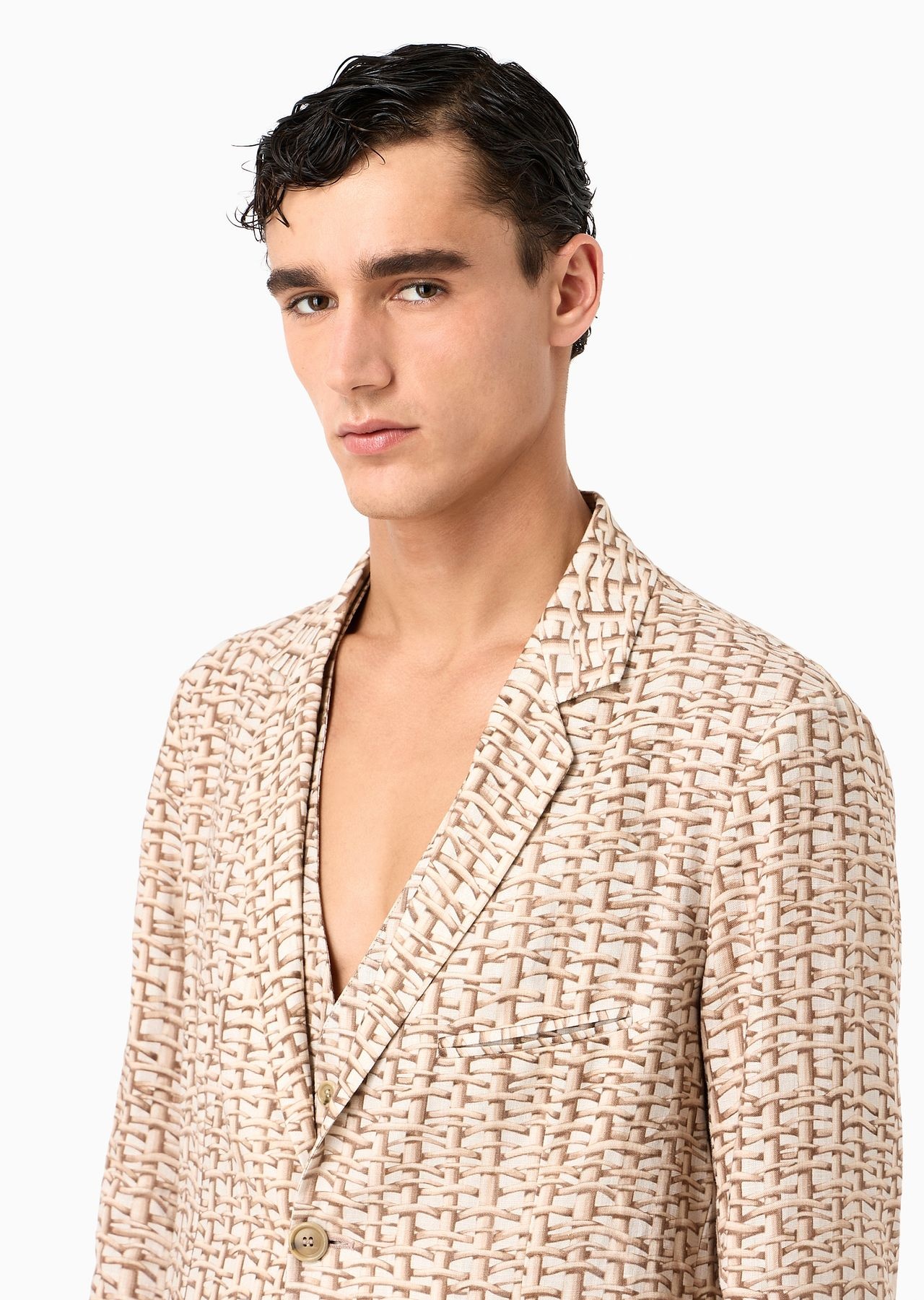 Single-breasted jacket in a woven print linen - 5