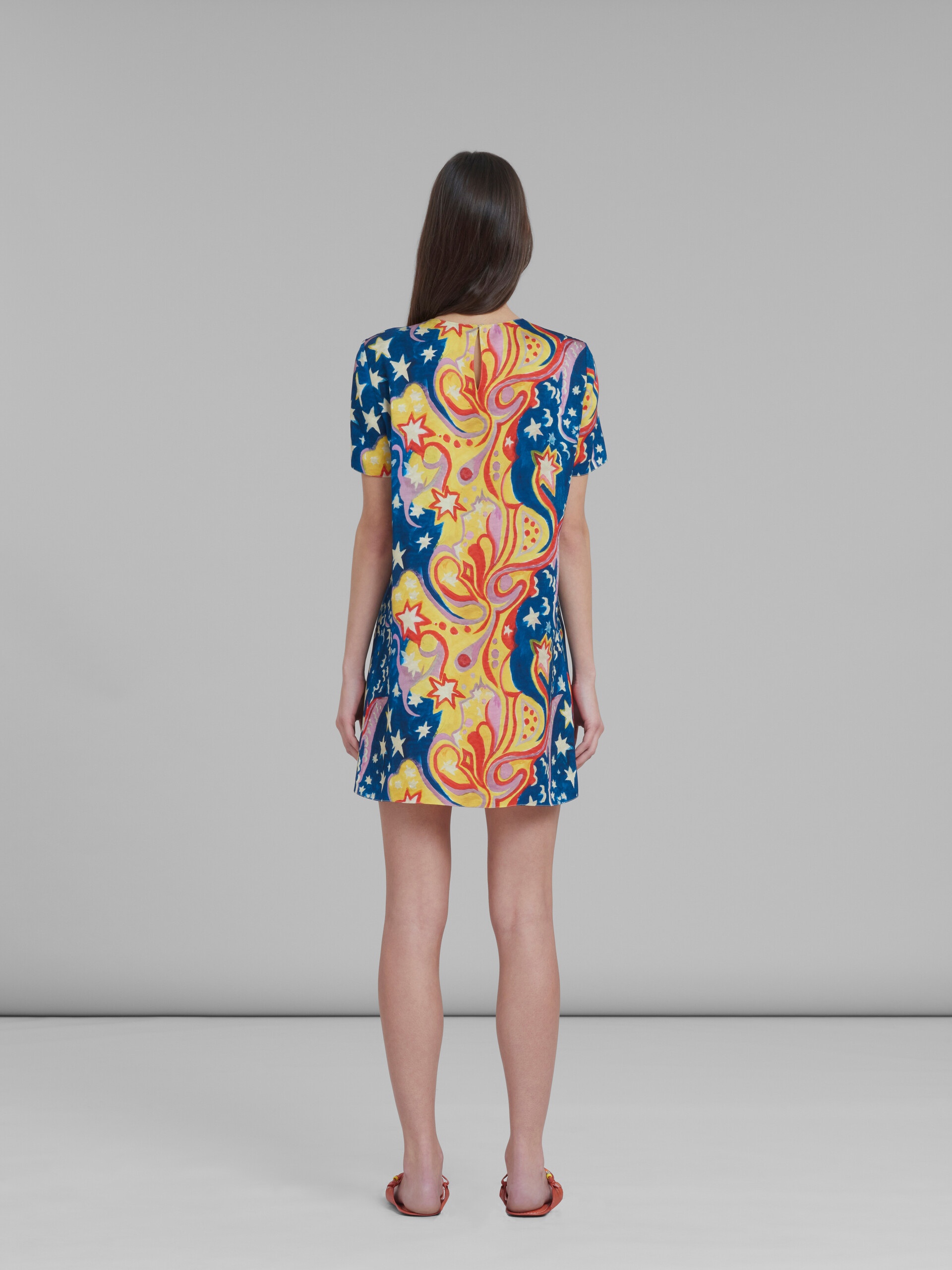 MARNI X NO VACANCY INN - MULTICOLOR SATIN SHORT DRESS WITH GALACTIC PARADISE PRINT - 3