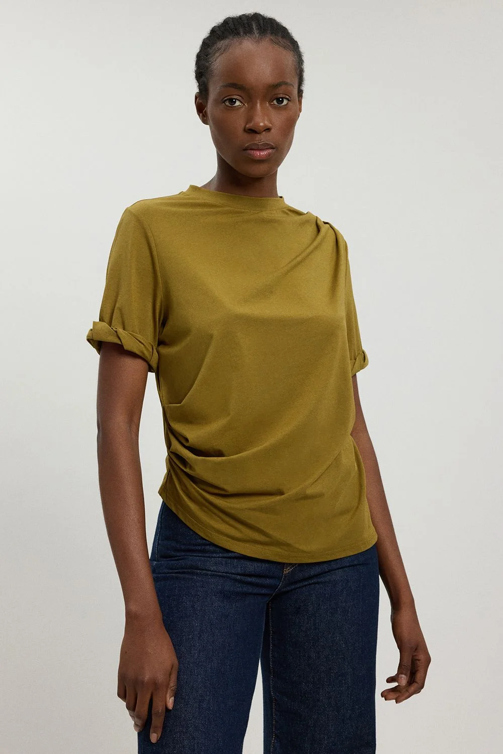 Cotton Jersey Gathered Detail T-Shirt - 1