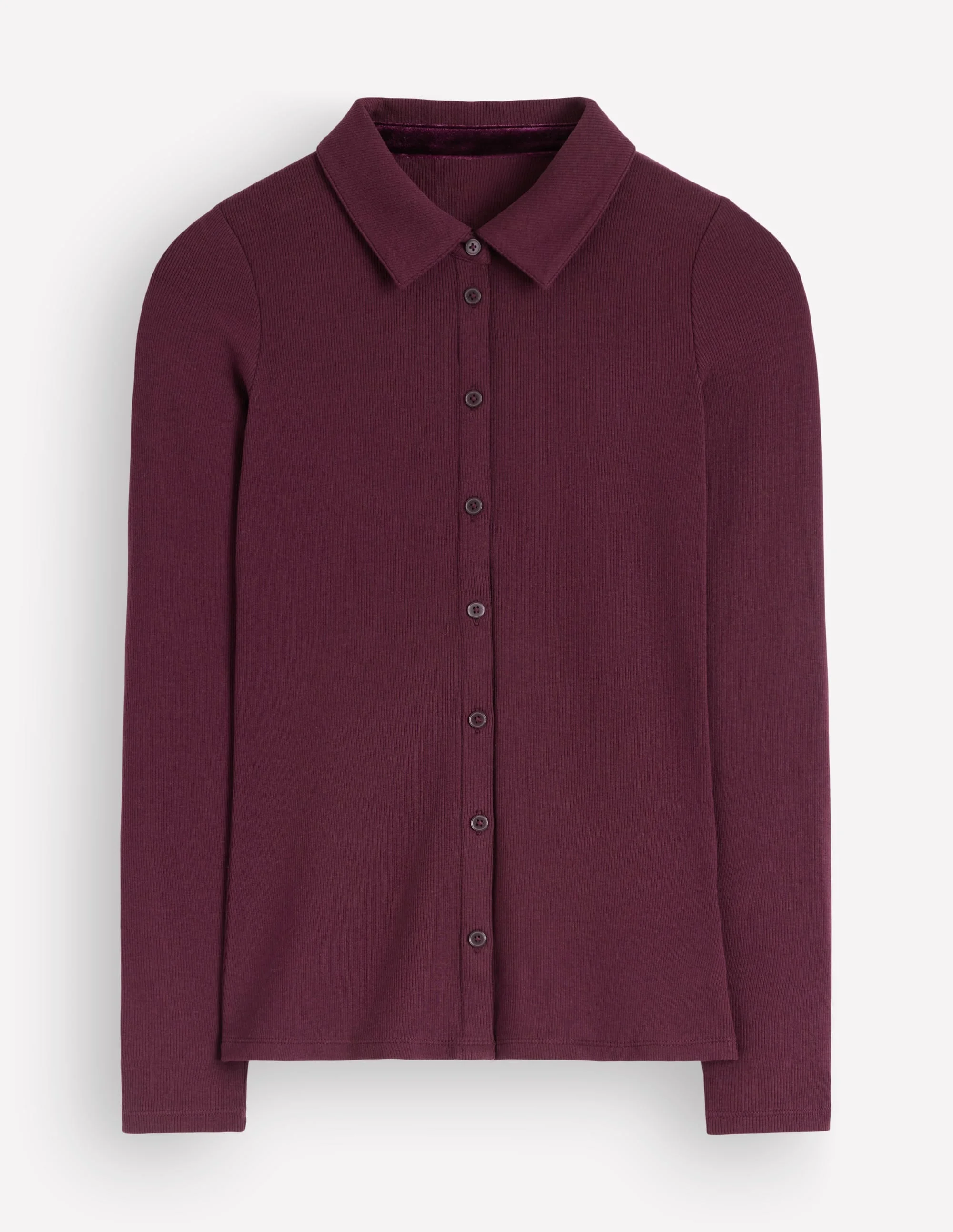 Jersey Velvet Ribbed Shirt-Dark Cherry - 1