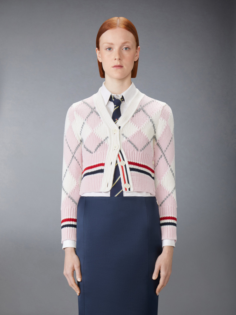 Thom Browne ARGYLE INTARSIA MERINO WOOL SHRUNKEN CARDIGAN outlook