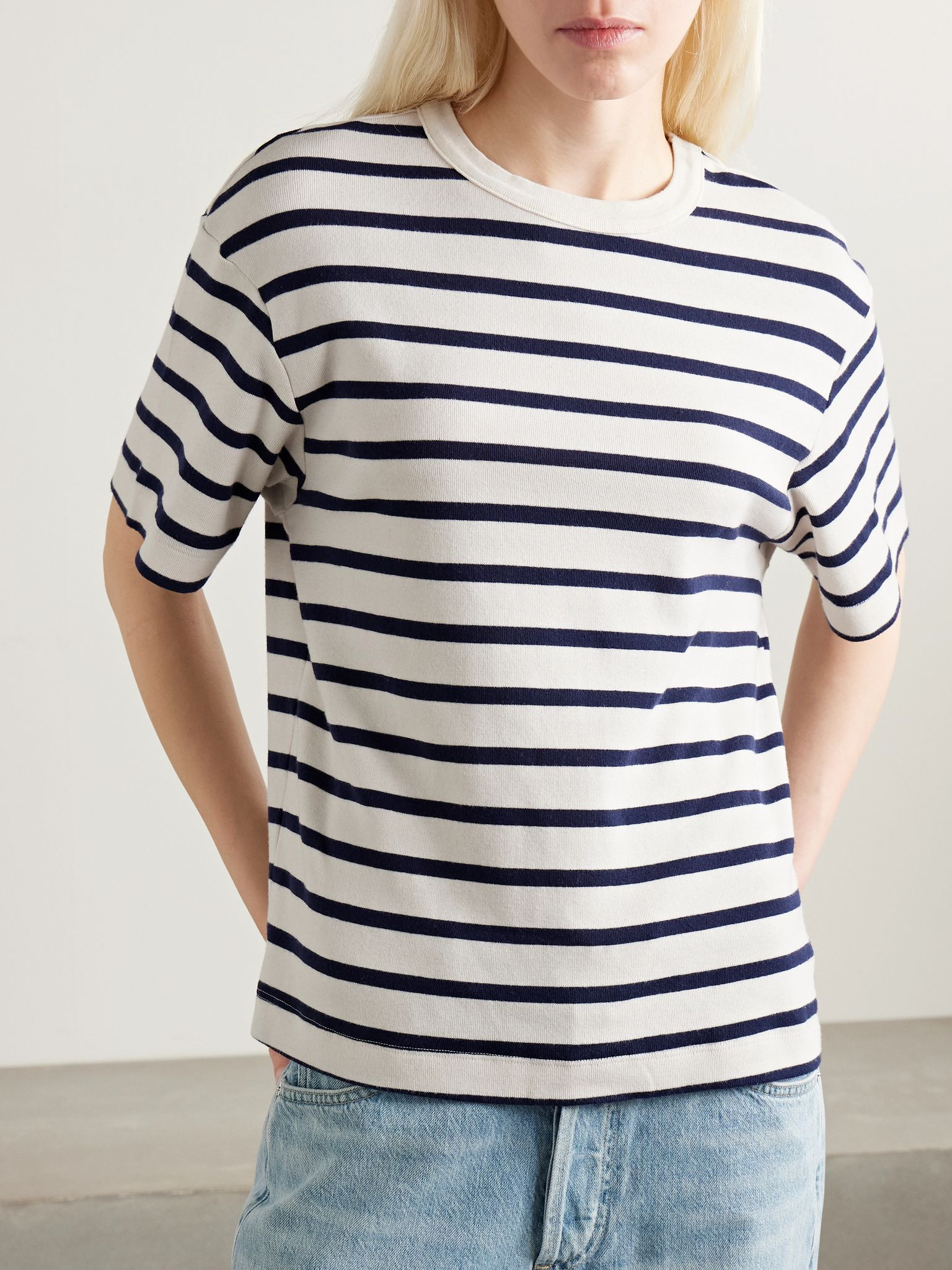 Goldie striped cotton-blend jersey T-Shirt Navy - 3