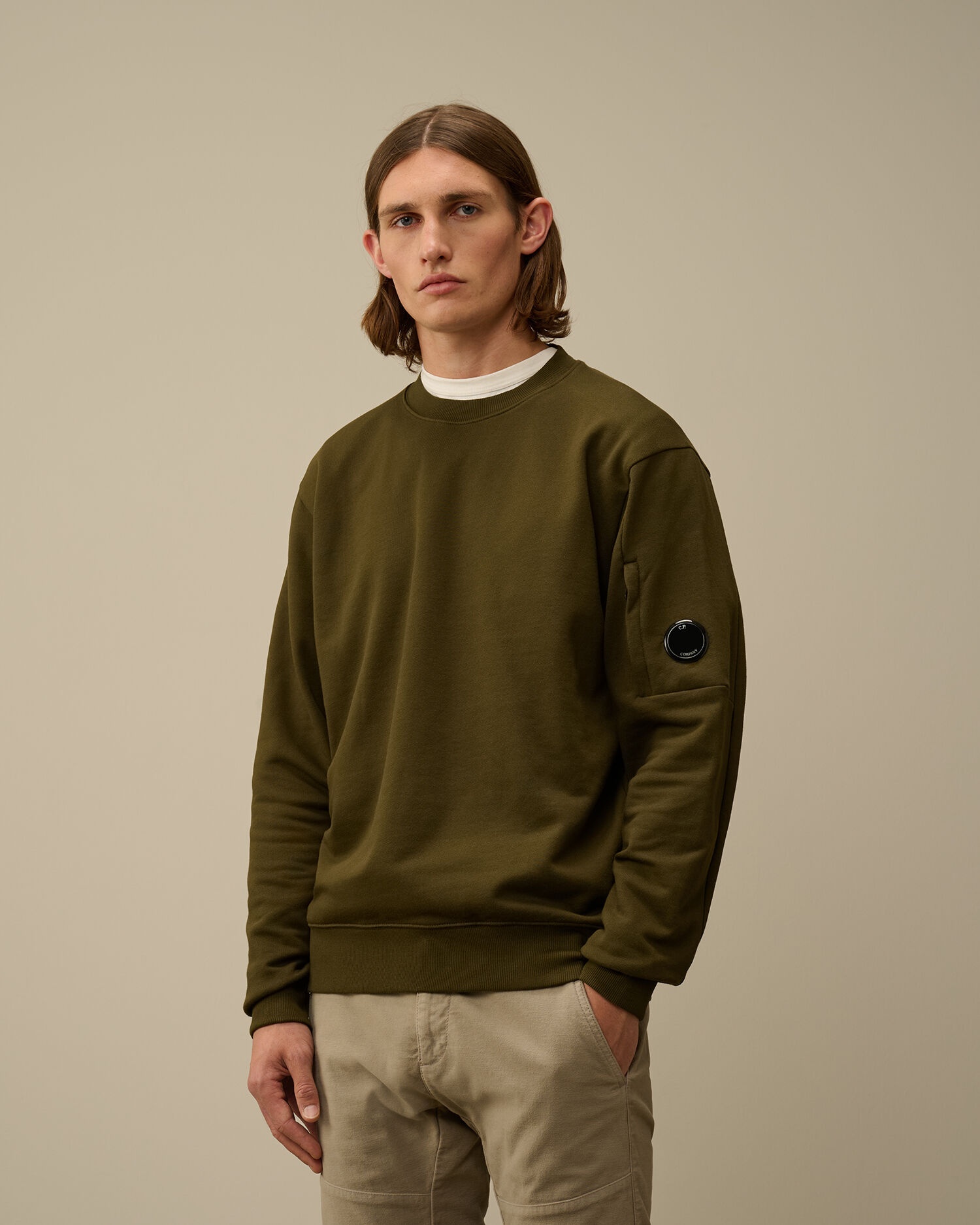 Diagonal Raised Fleece Crew Neck Lens Sweatshirt - 2