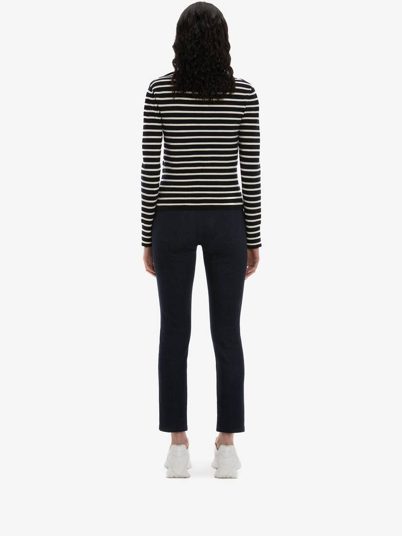 Button Stripe Knit Jumper in Navy/ivory - 4