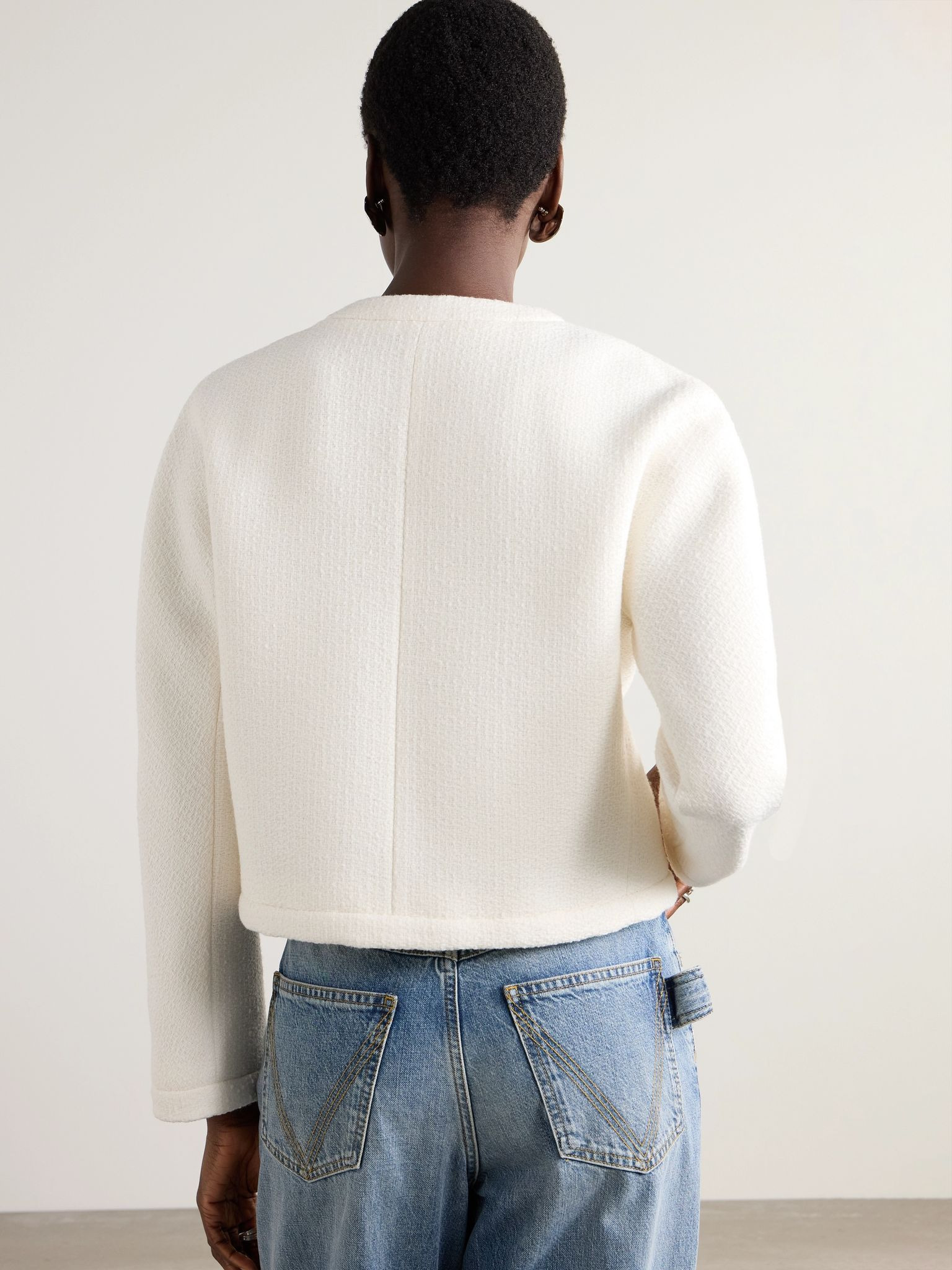 Cropped wool-blend bouclé jacket Off-white - 3