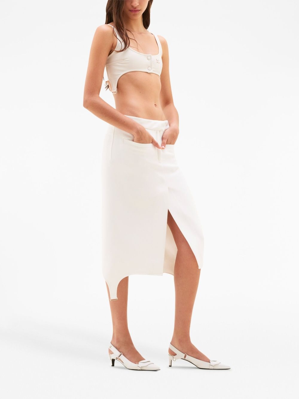twill suspenders midi skirt - 3