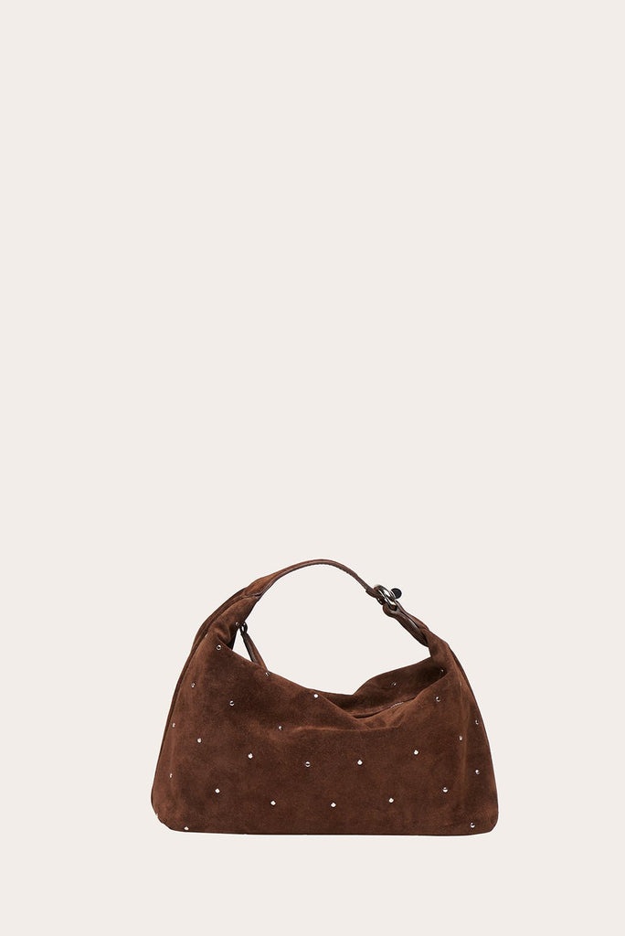 PILLOW POUCH DARK BROWN SUEDE SILVER STUDS - 3