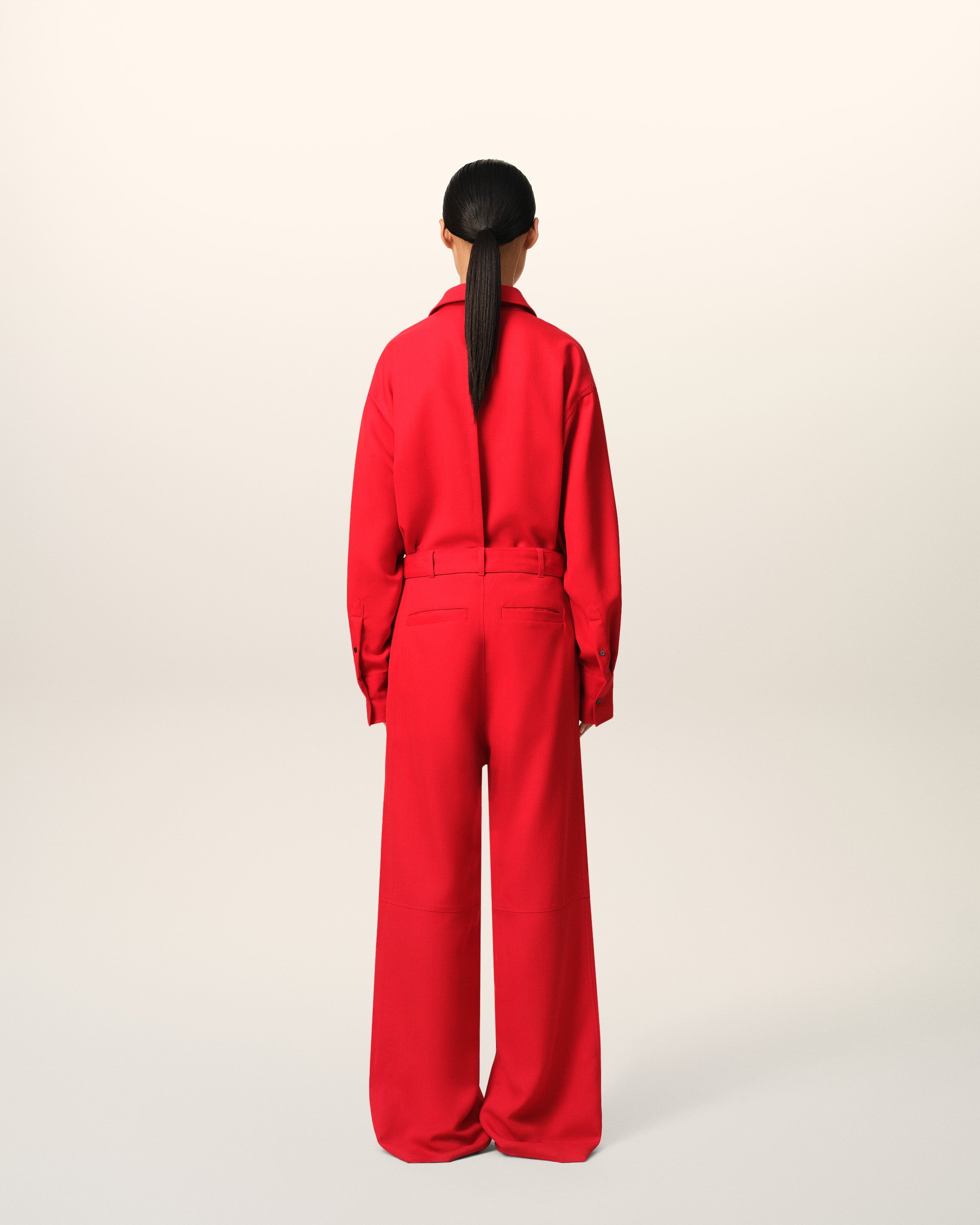 RED WOOL CARGO TROUSERS - 4