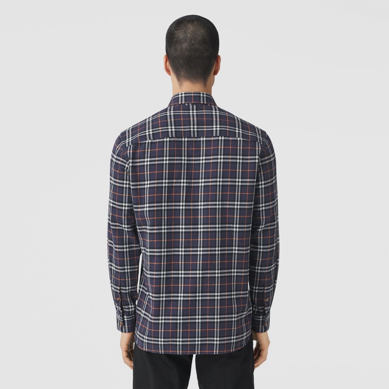 Button-down Collar Check Cotton Flannel Shirt - 4