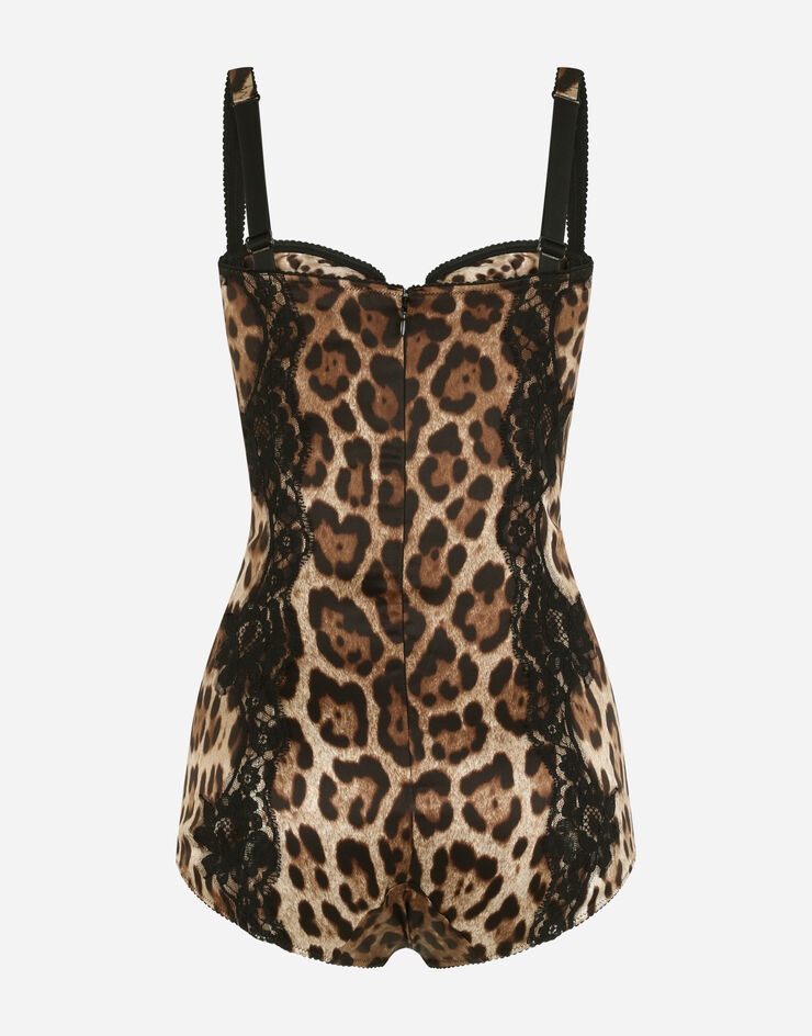 Silk balconette lingerie bodysuit with leopard-print lace details - 2