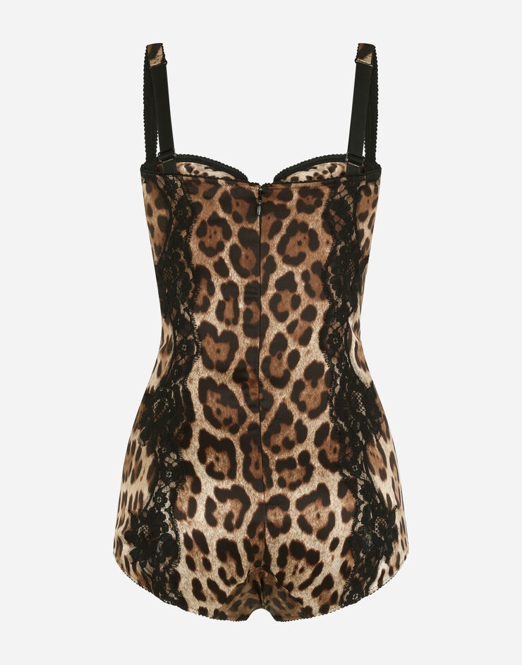 Silk balconette lingerie bodysuit with leopard-print lace details - 3