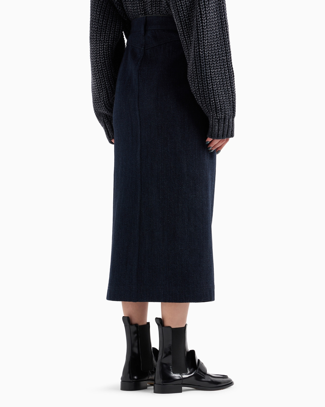 Denim Collection midi skirt in cotton and wool denim - 3