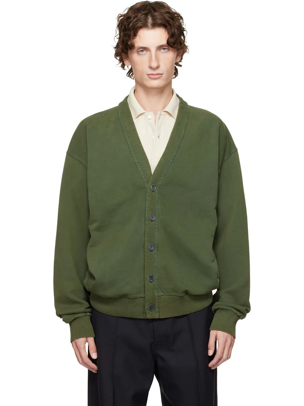 Green Garment-Dyed Cardigan - 1