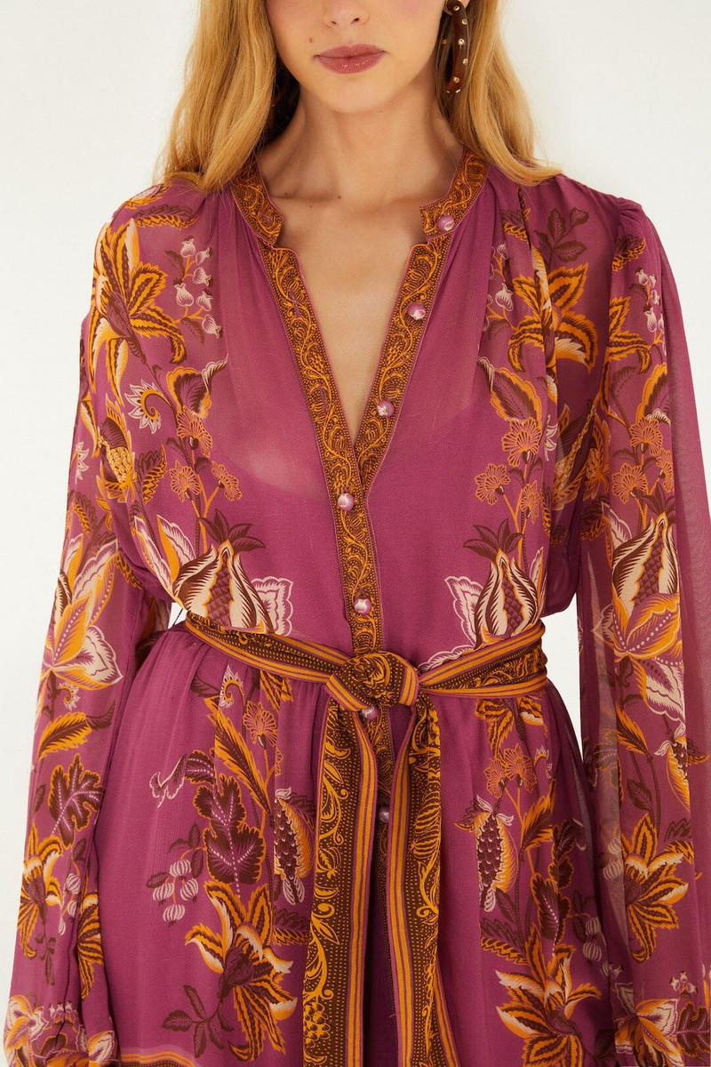 FARM RIO Pink Delicate Chintz Puff Sleeve Belted Maxi Dress outlook