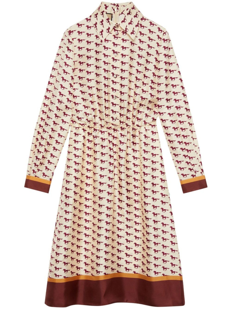 Diagonal Horses-print silk shirtdress 1