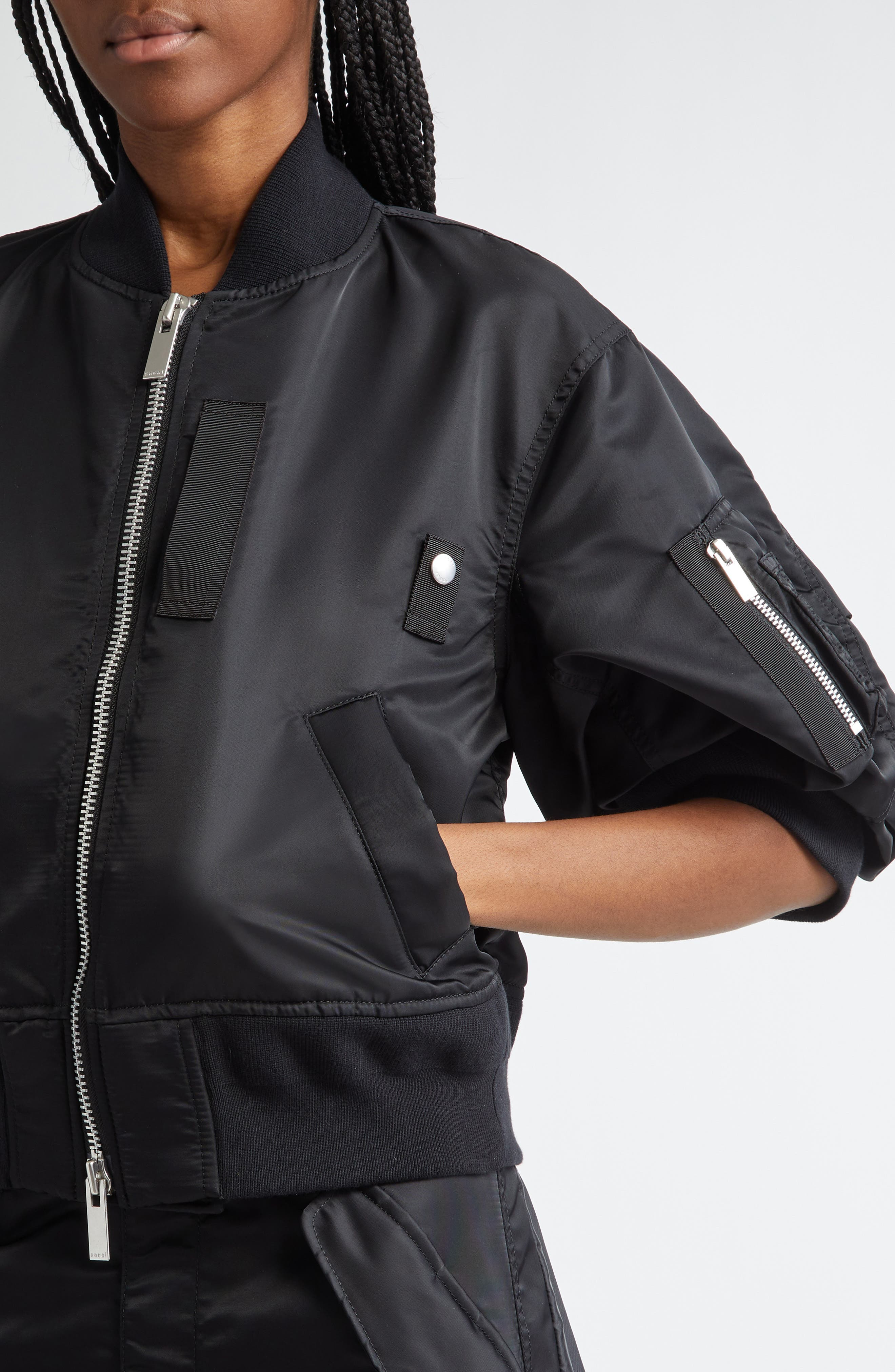Short Sleeve Nylon Twill Bomber Jacket - 5