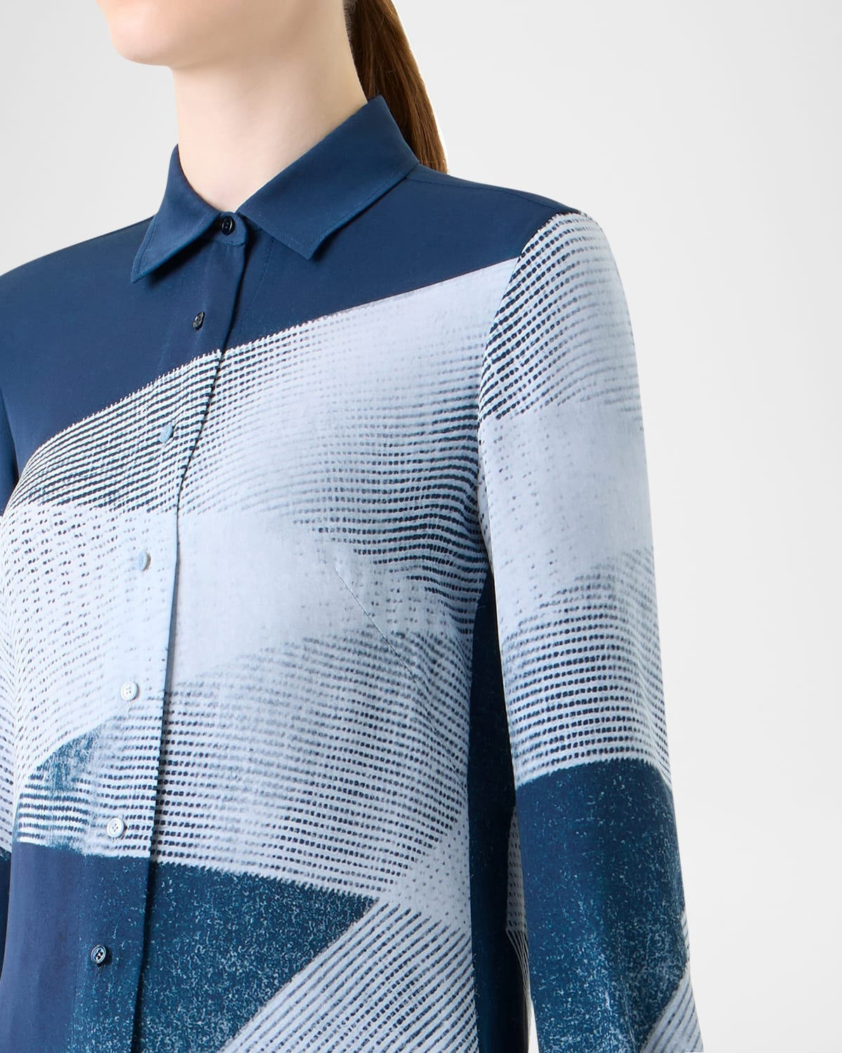 Zigzag Print Silk Crepe Button-Down Blouse - 5