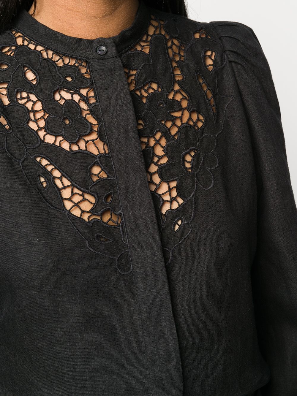 embroidered collarless blouse - 5