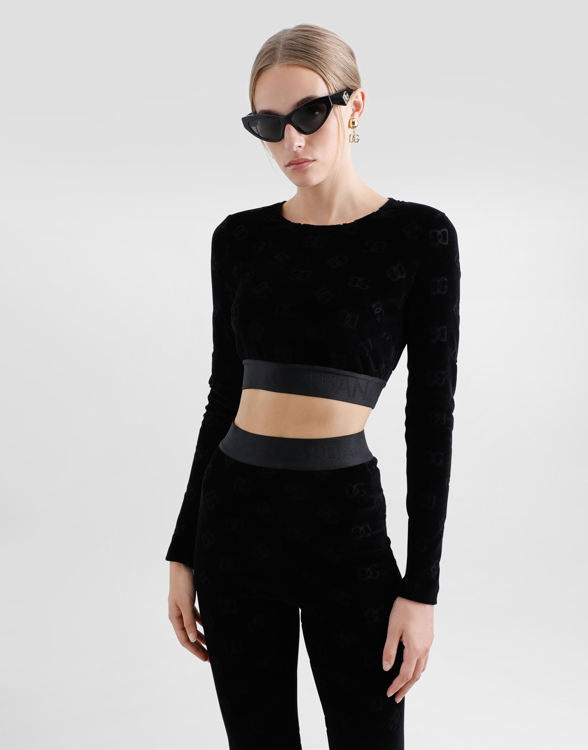 Cotton chenille crop top with jacquard DG logo - 4