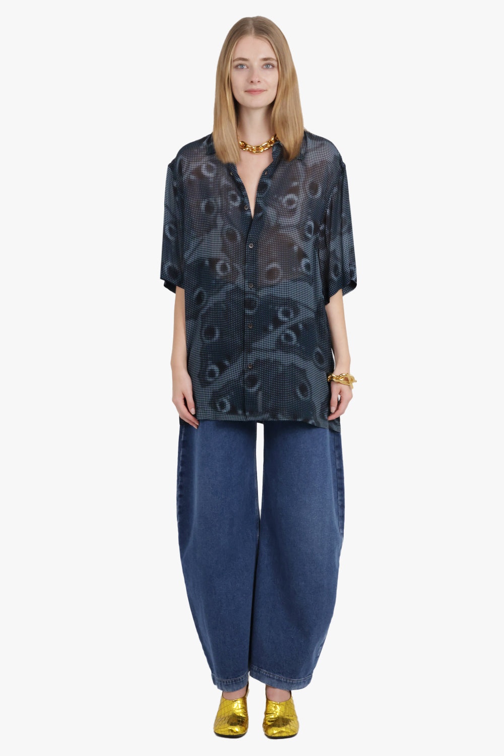GRAPHIC ABSTRACT PRINT S/S RELAXED SHIRT | PETROL BLUE - 3