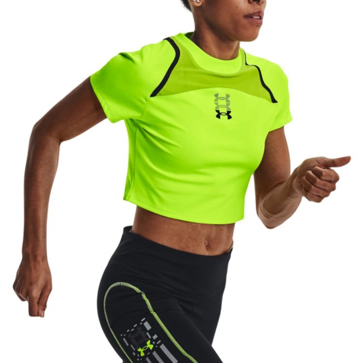 (WMNS) Under Armour Run Anywhere Crop T-shirt 'Neon Yellow' 1376816-369 - 2