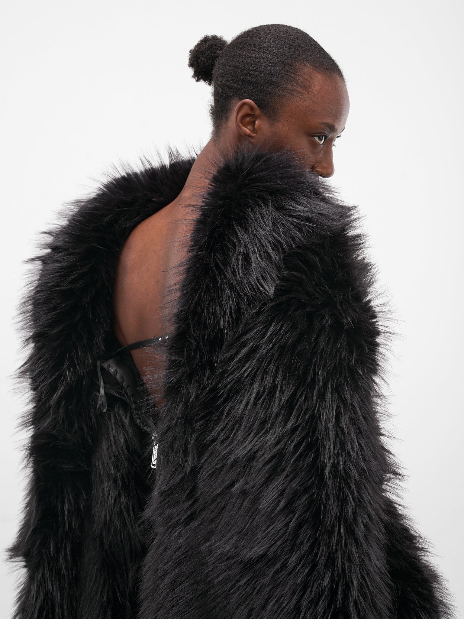 Black Drama Draped Fur Top - 5