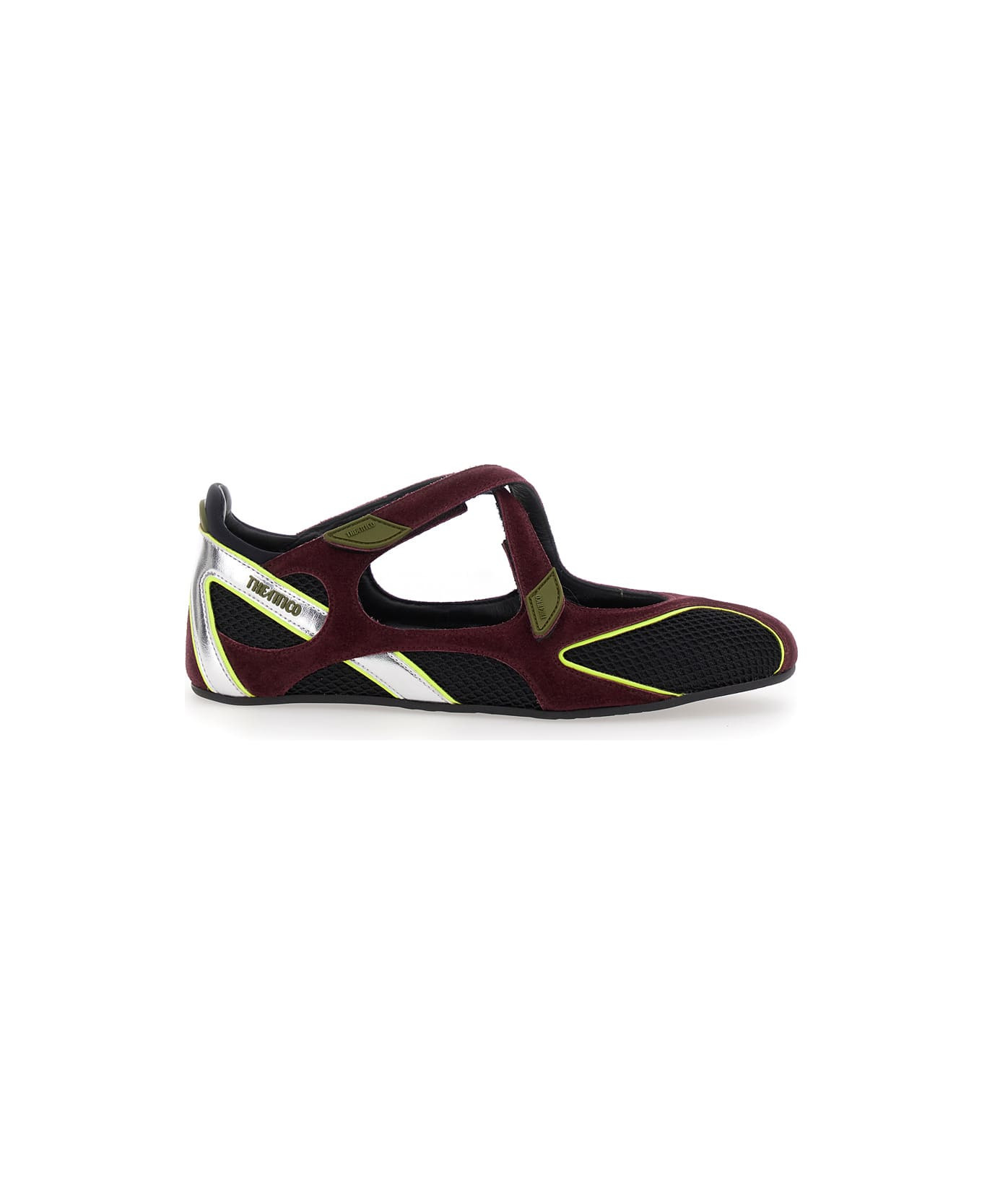 'nomad' Bordeaux Ballet Shoes With Criss-crossed Straps And Mesh Panels In Tech Fabric And Suede Wom - 1