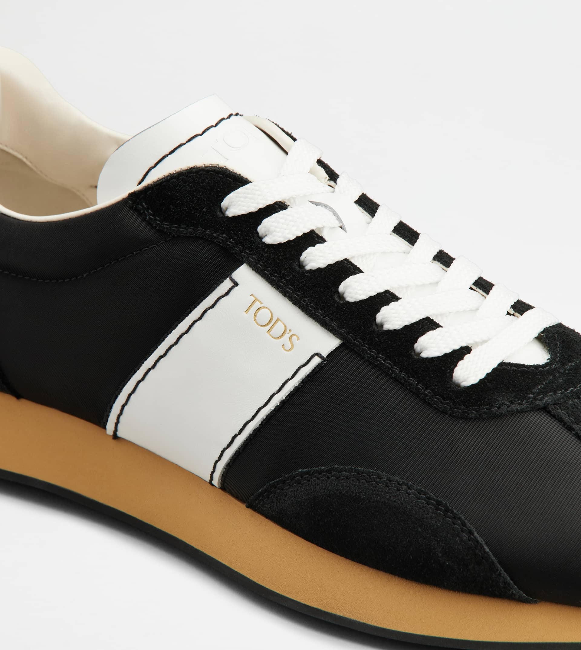 SNEAKERS IN LEATHER AND TECHNICAL FABRIC - BLACK, WHITE - 5