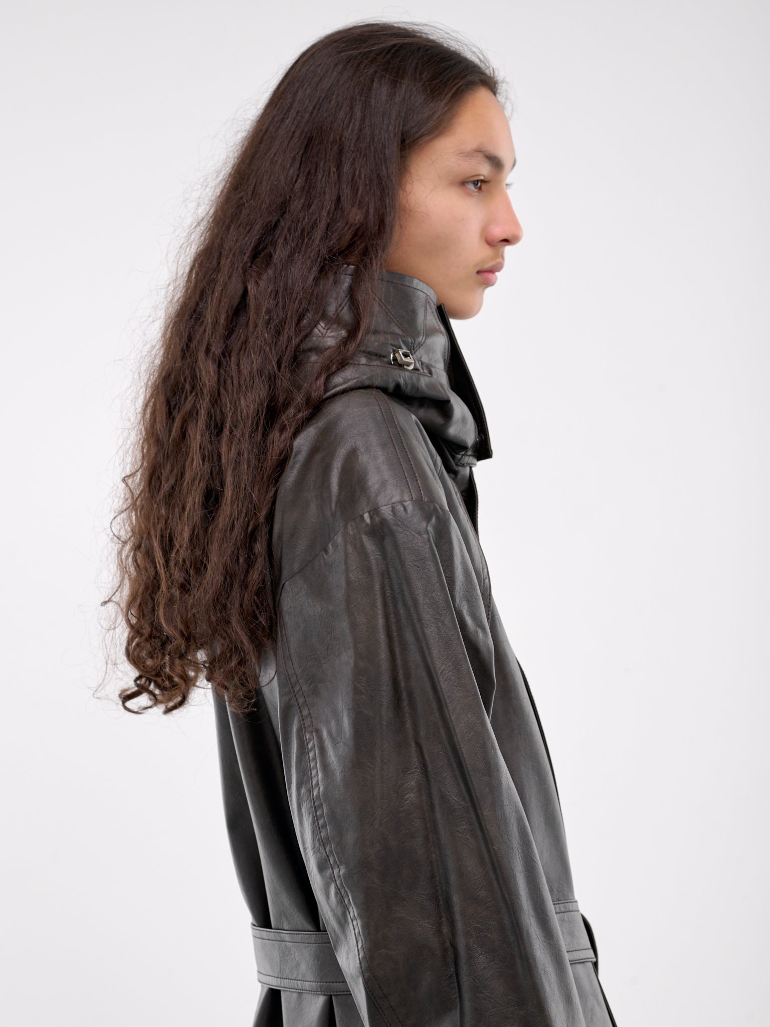 Oversized Faux Leather Coat - 4