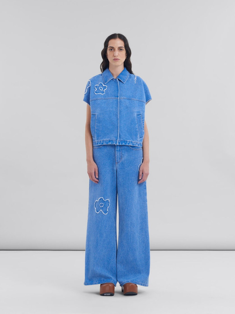 Marni LIGHT BLUE DENIM WIDE LEG JEANS WITH PATCH DETAIL outlook