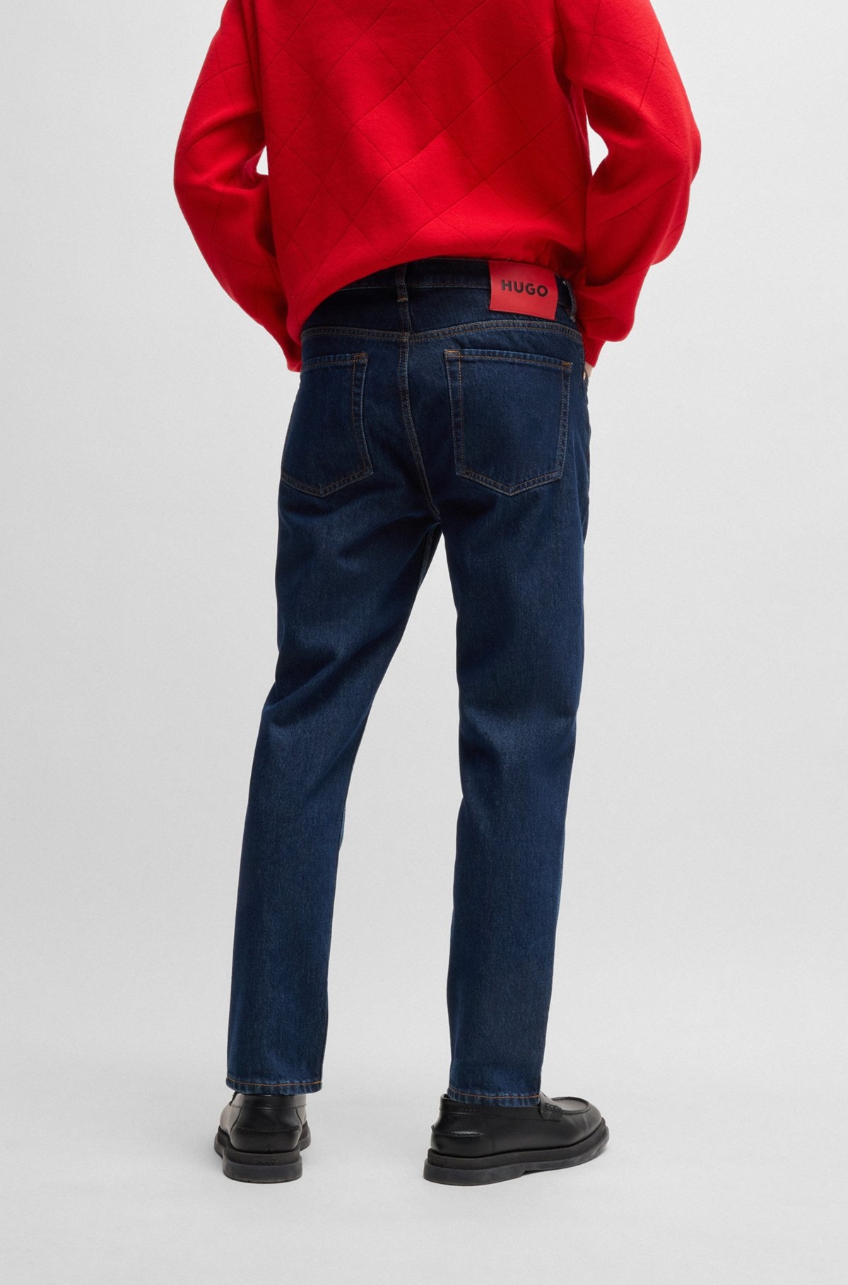 TAPERED-FIT JEANS IN DARK-BLUE DENIM - 4