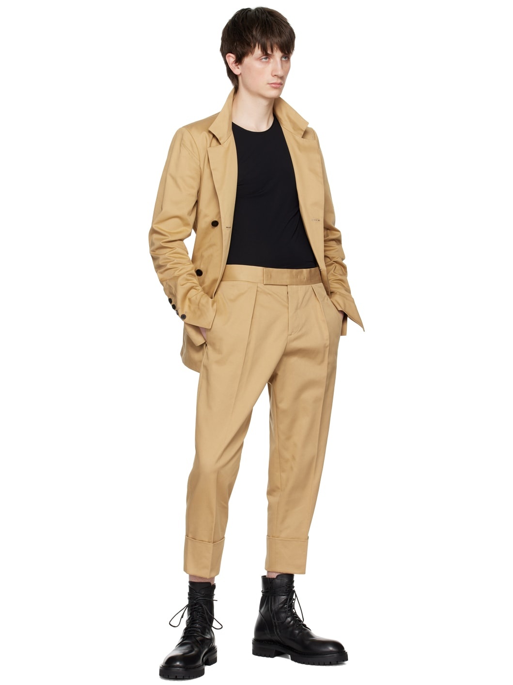 Beige Double-Breasted Blazer - 4