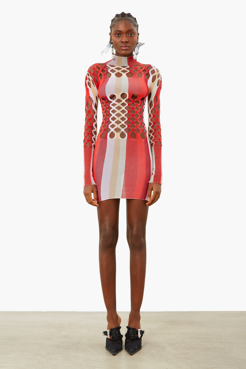 POSTER GIRL NEPTUNE DRESS BURGUNDY STRIPE outlook