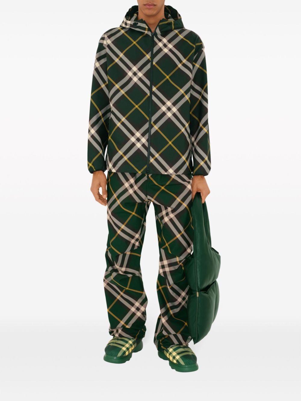 check-pattern zipped hooded jacket - 3
