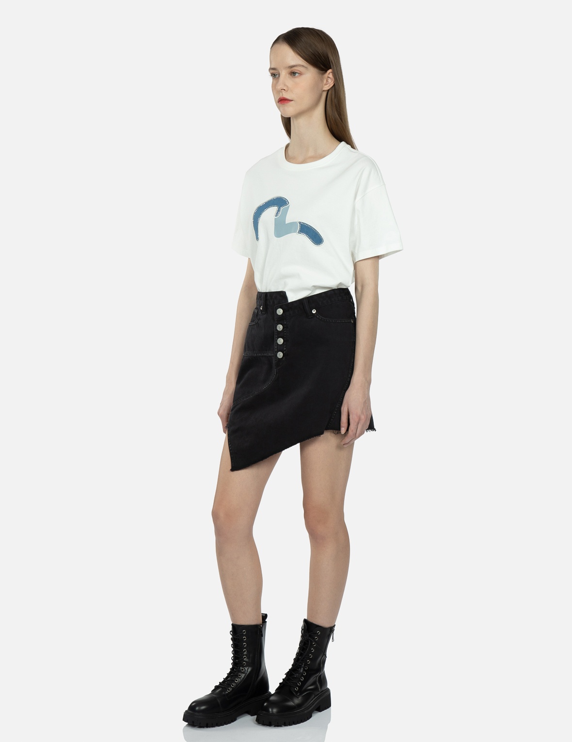 SEAGULL EMBROIDERY RECONSTRUCTED DENIM SKIRT - 3