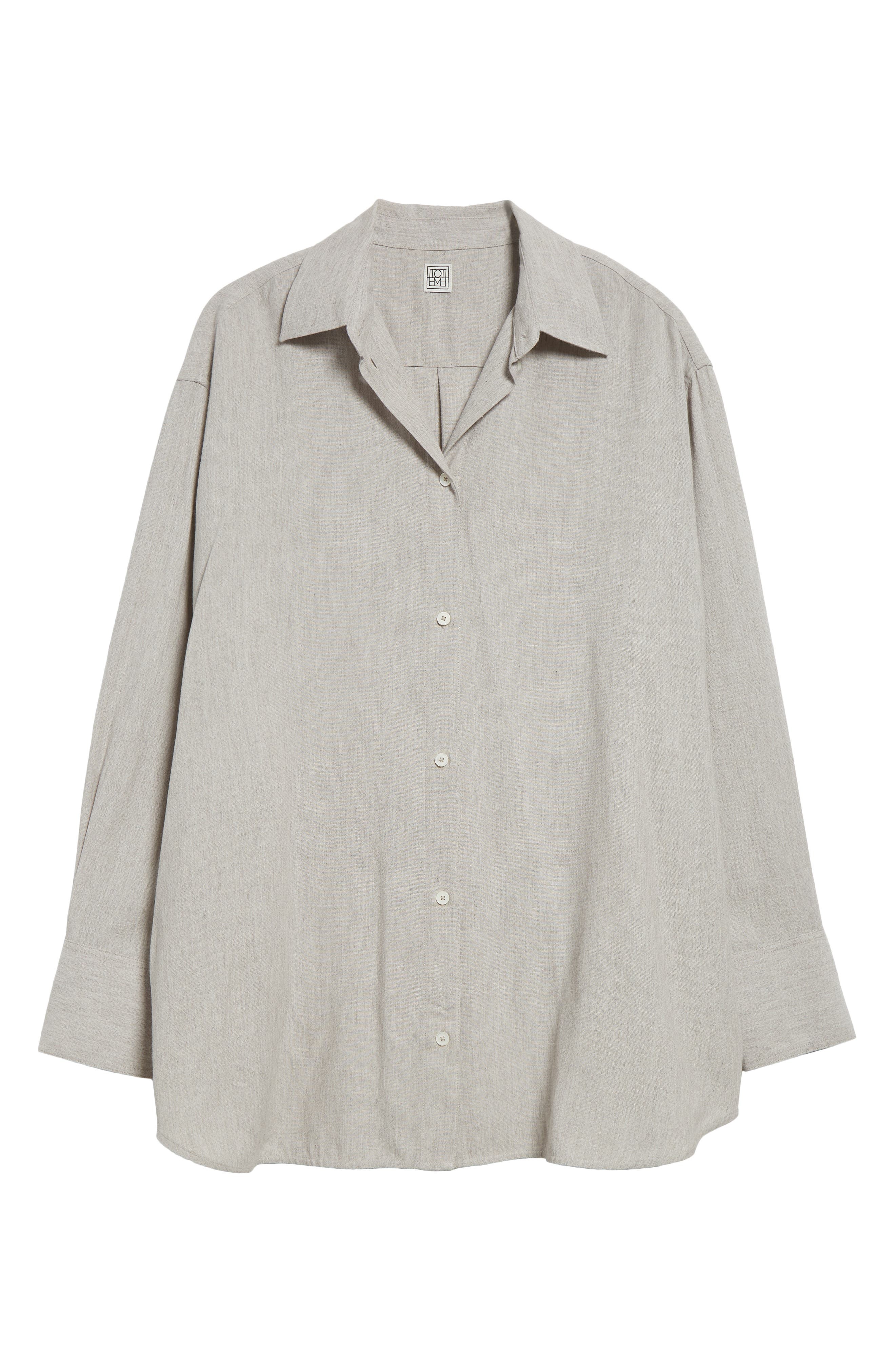 TOTEME Relaxed Fit Button-Up Shirt in Pale Grey Melange at Nordstrom - 6